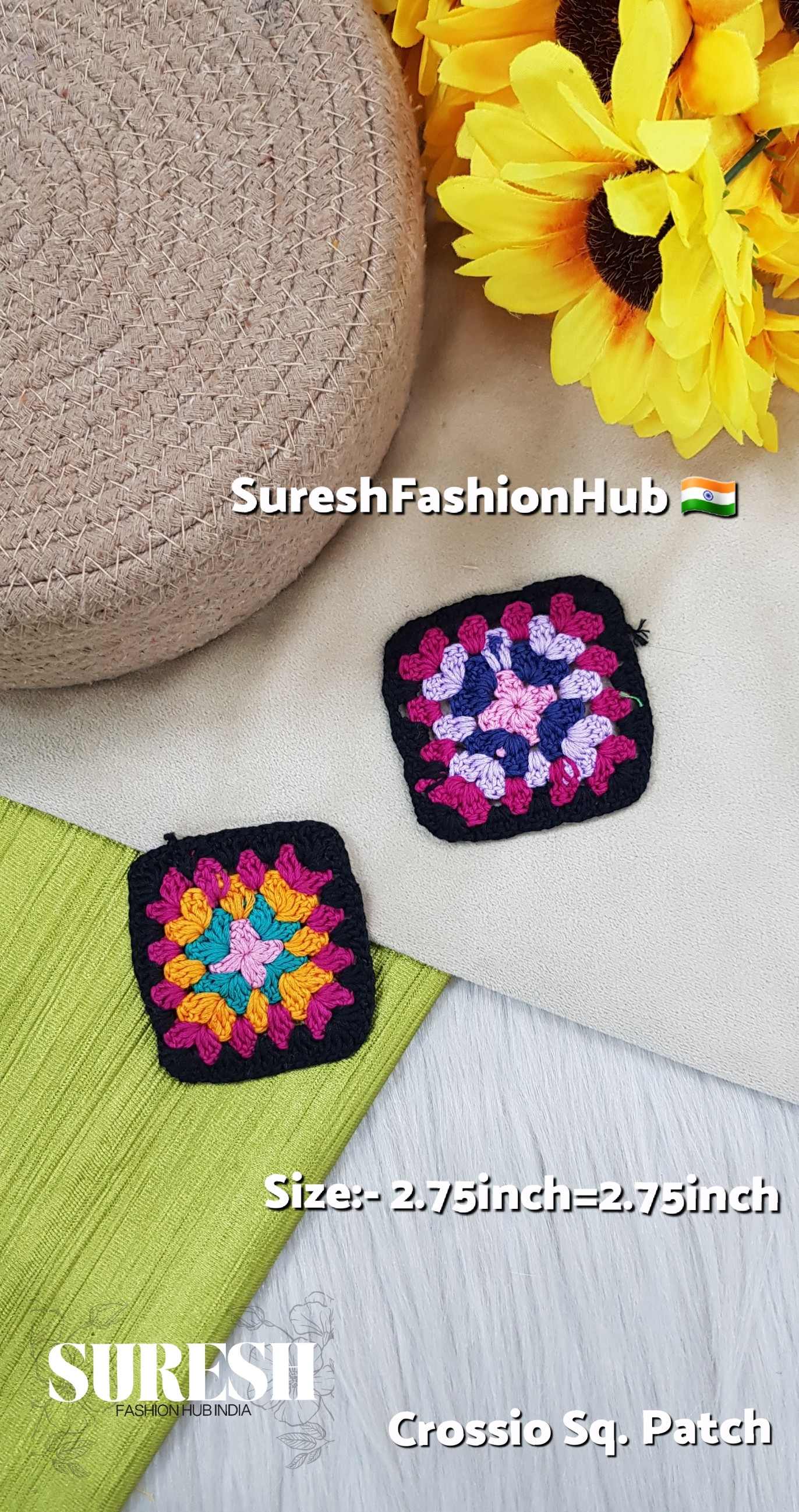 Handwoven Square Crosio Patch – Black Border
