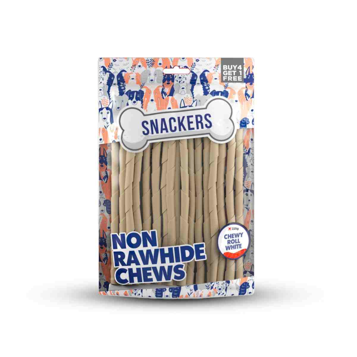 Snackers Non Rawhide Chews Chewy Roll White for Dogs, 225 g