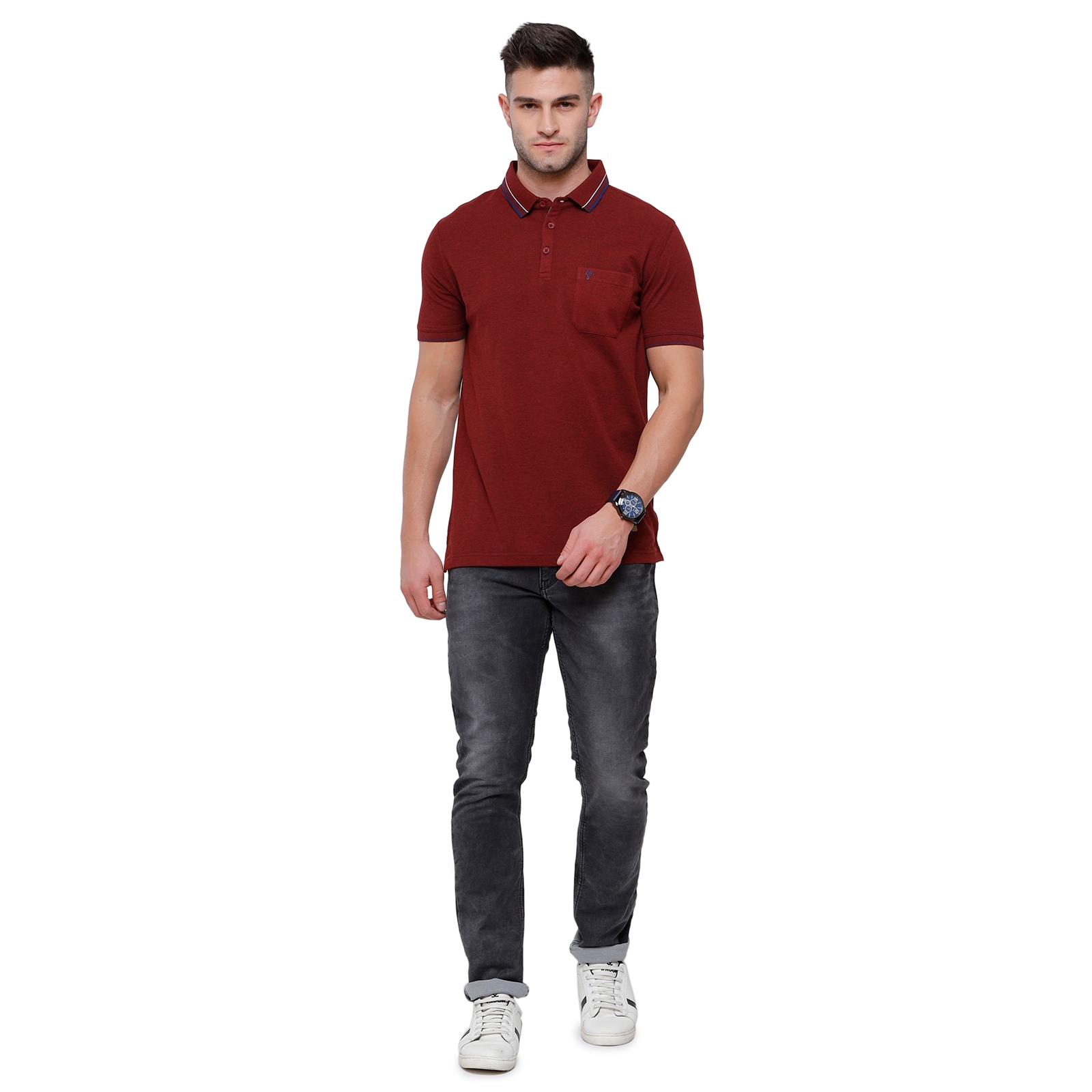 Classic Polo | Classic Polo Mens Solid Slim Fit 98% Cotton 2% Lycra Dark Grey Jean (CPDM2-09C-GRT-SL-LY_30INCH) 4