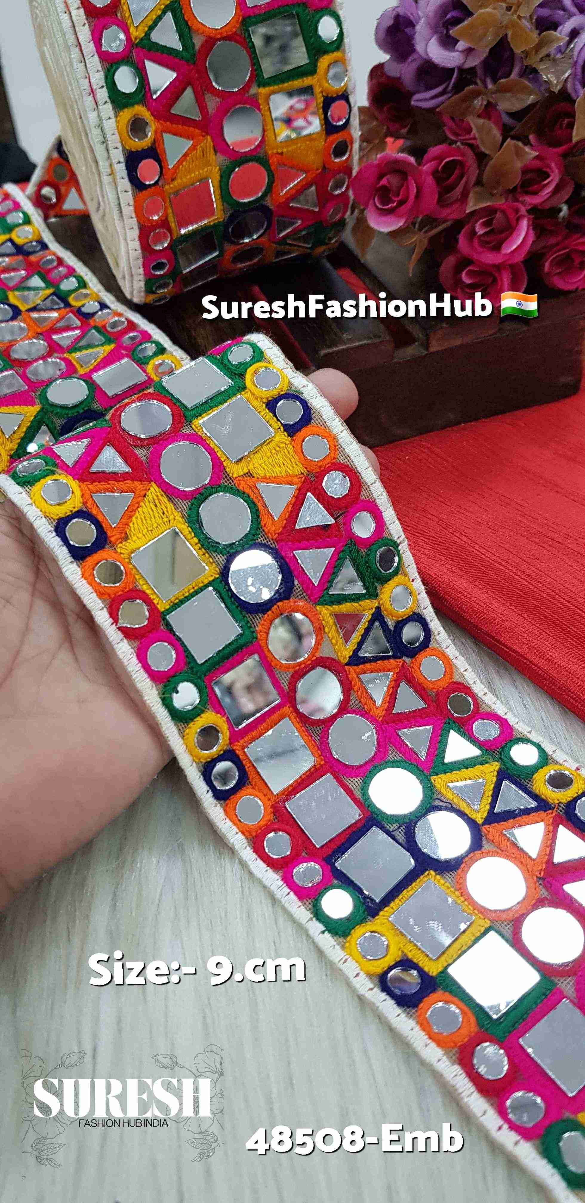 Navratri Radiance Geometric Mirror Thread Lace – Dark Multi | 48508-Emb