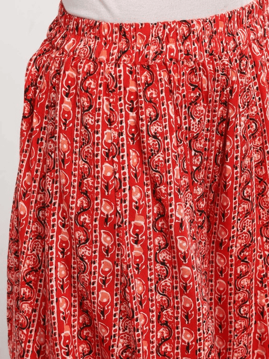 Women Red Printed Kurta with Palazzos