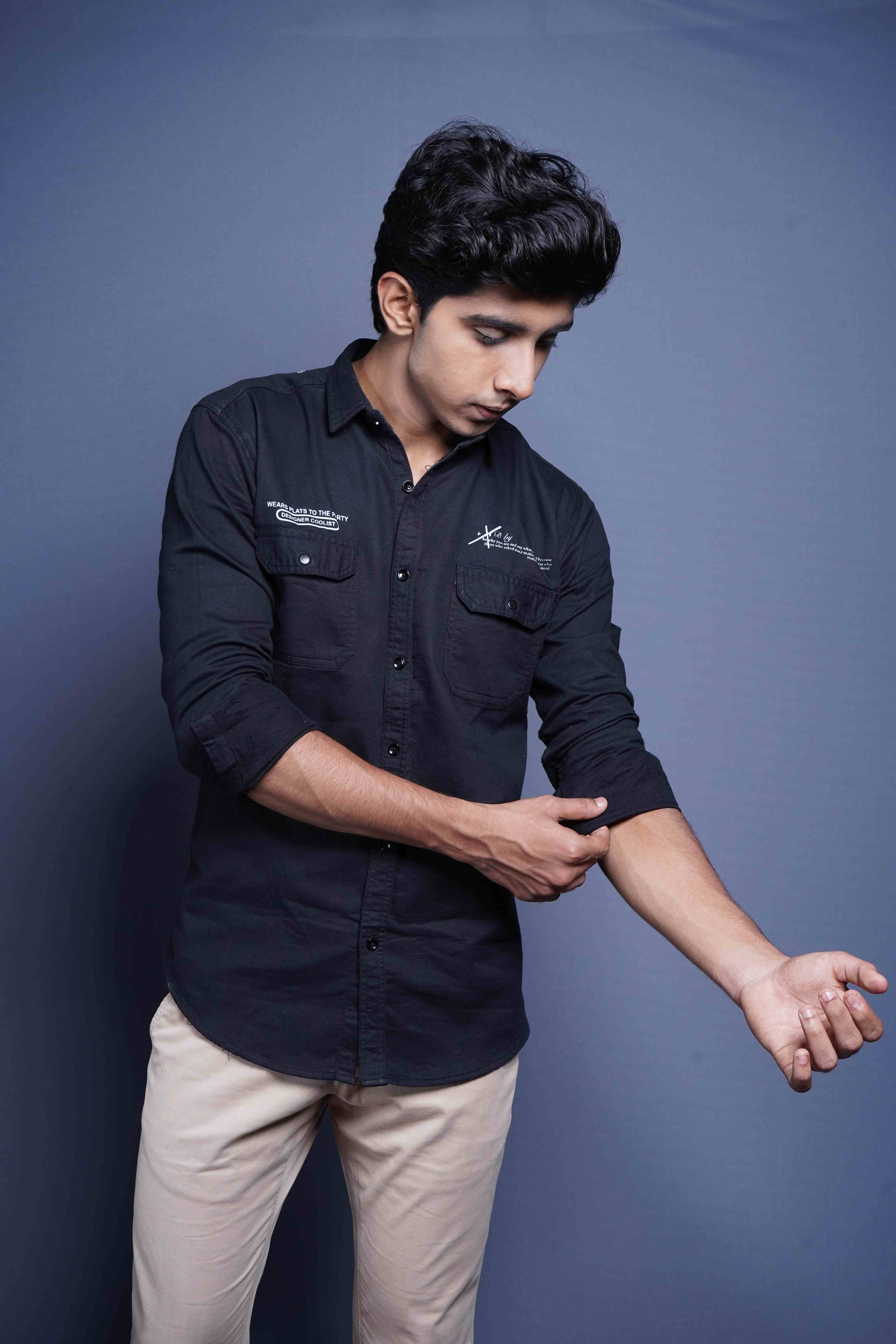 One Denim Classic Black Cotton Casual Shirt