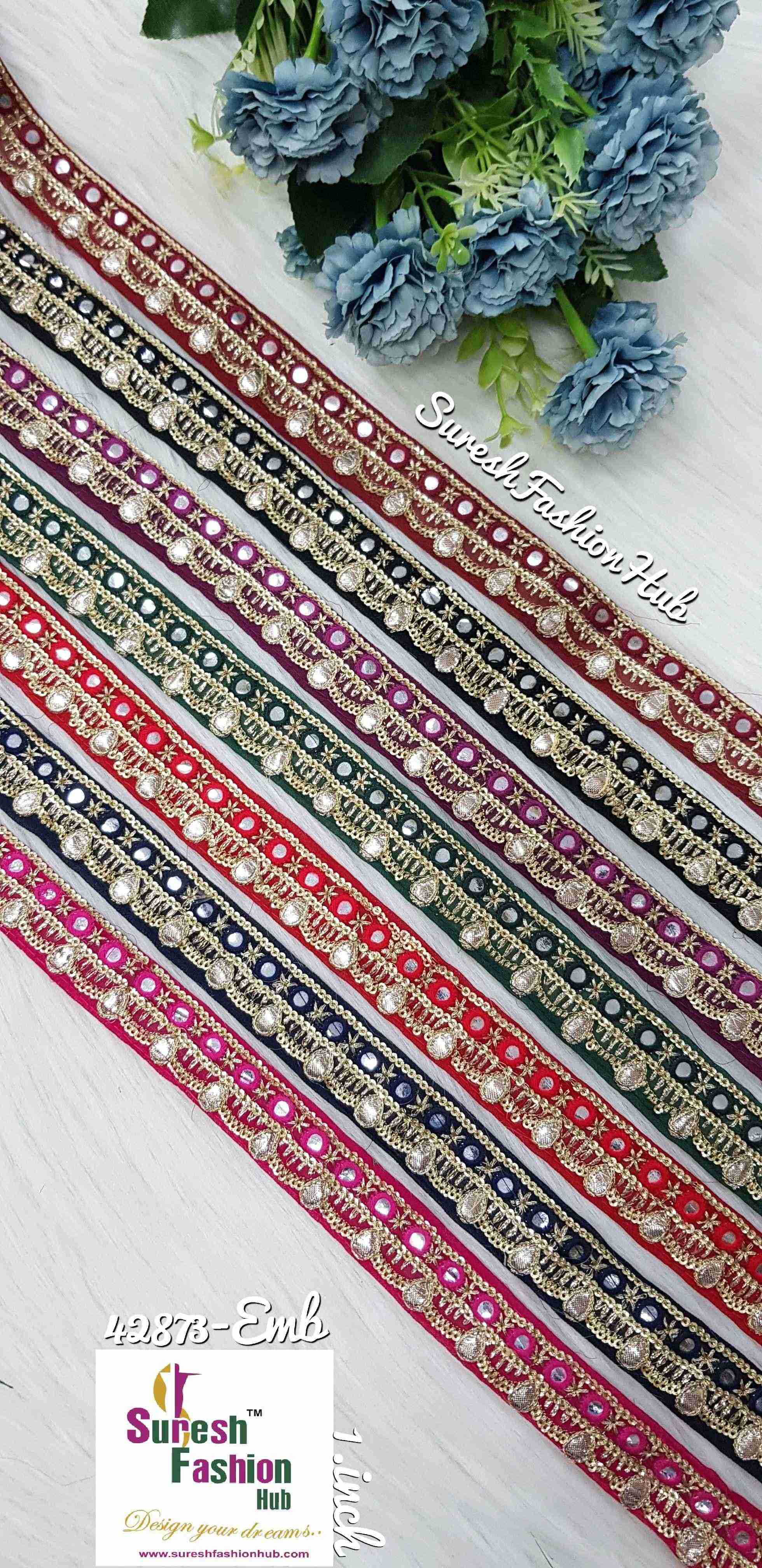 Rani Pink Mesh Mosaic Embroidery Designer Trim