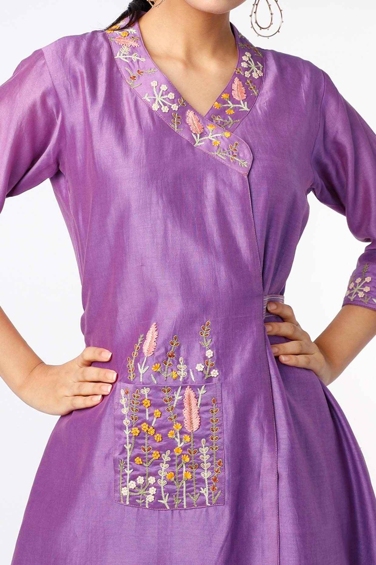 Purple Embroidered Wrap Kurta Set