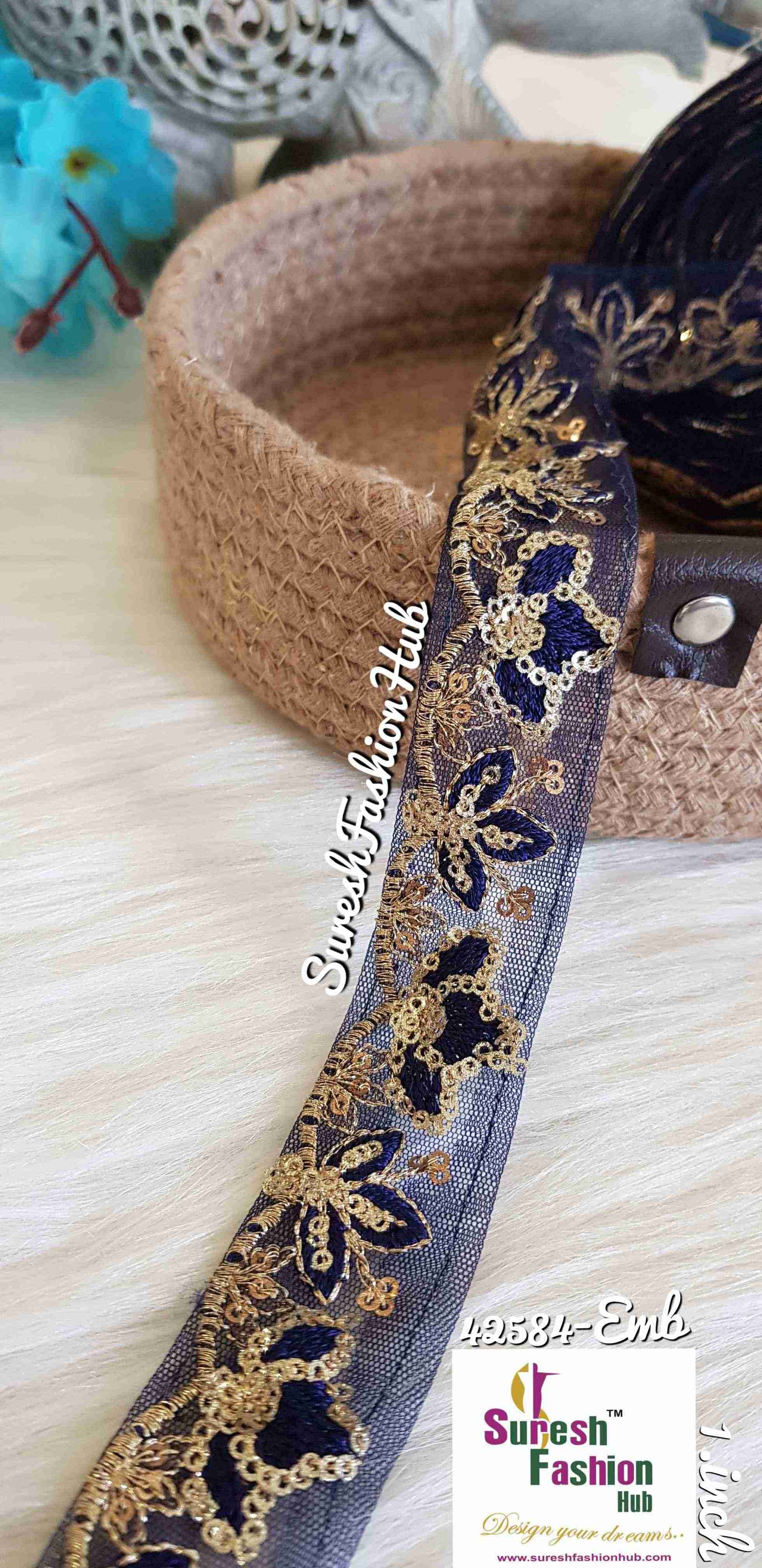 Leafy Loom Blue Mesh Designer Trim