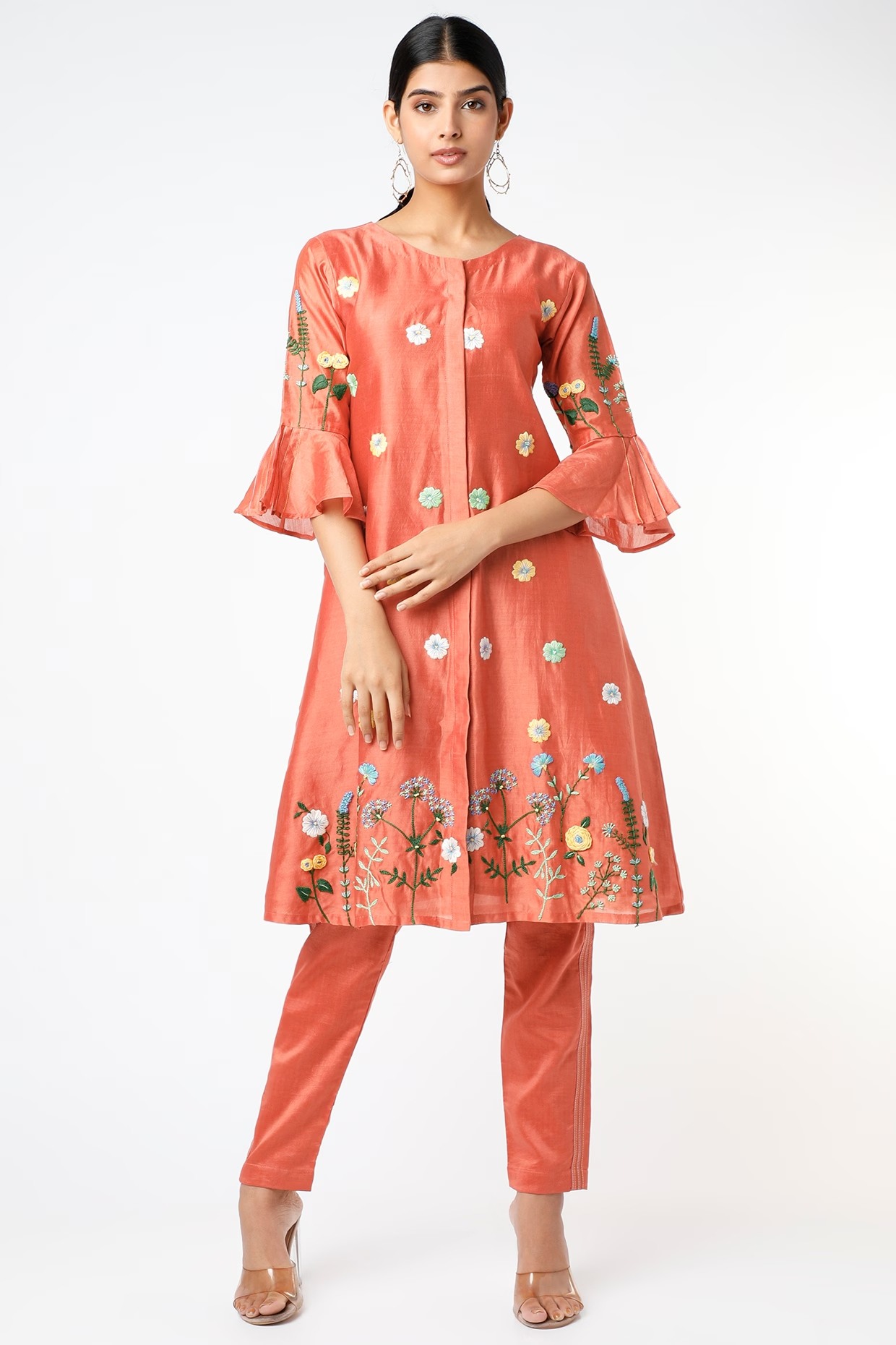 Peach Embroidered Kurta Set