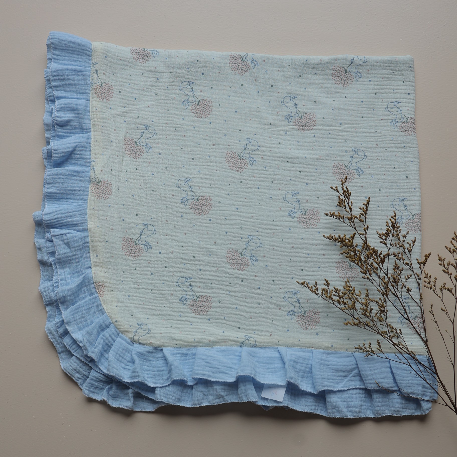 BunnyBlue Reversible Muslin Blanket & Pillow Set