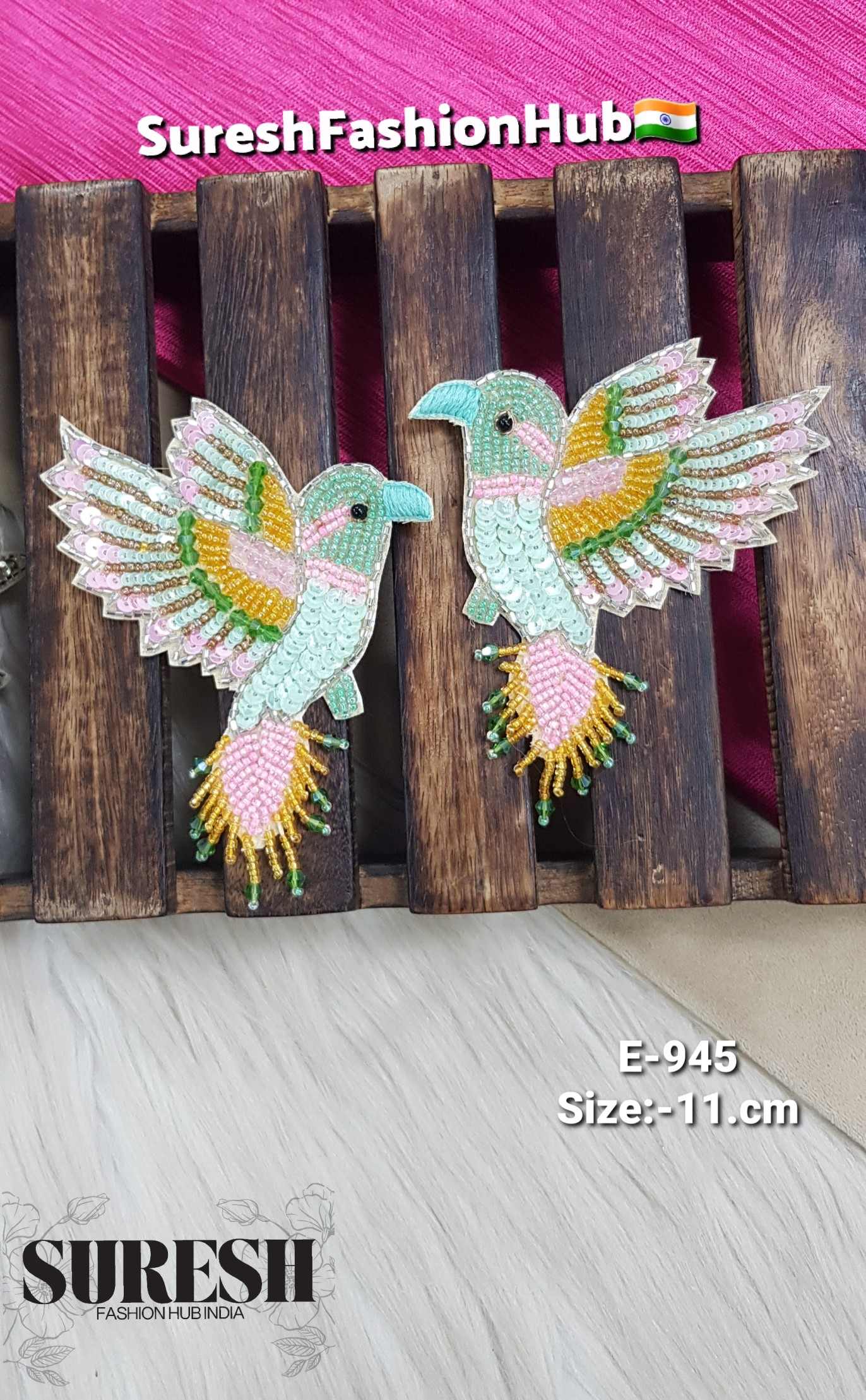 Right Facing Mint Multicolor Bird Patch – E-945