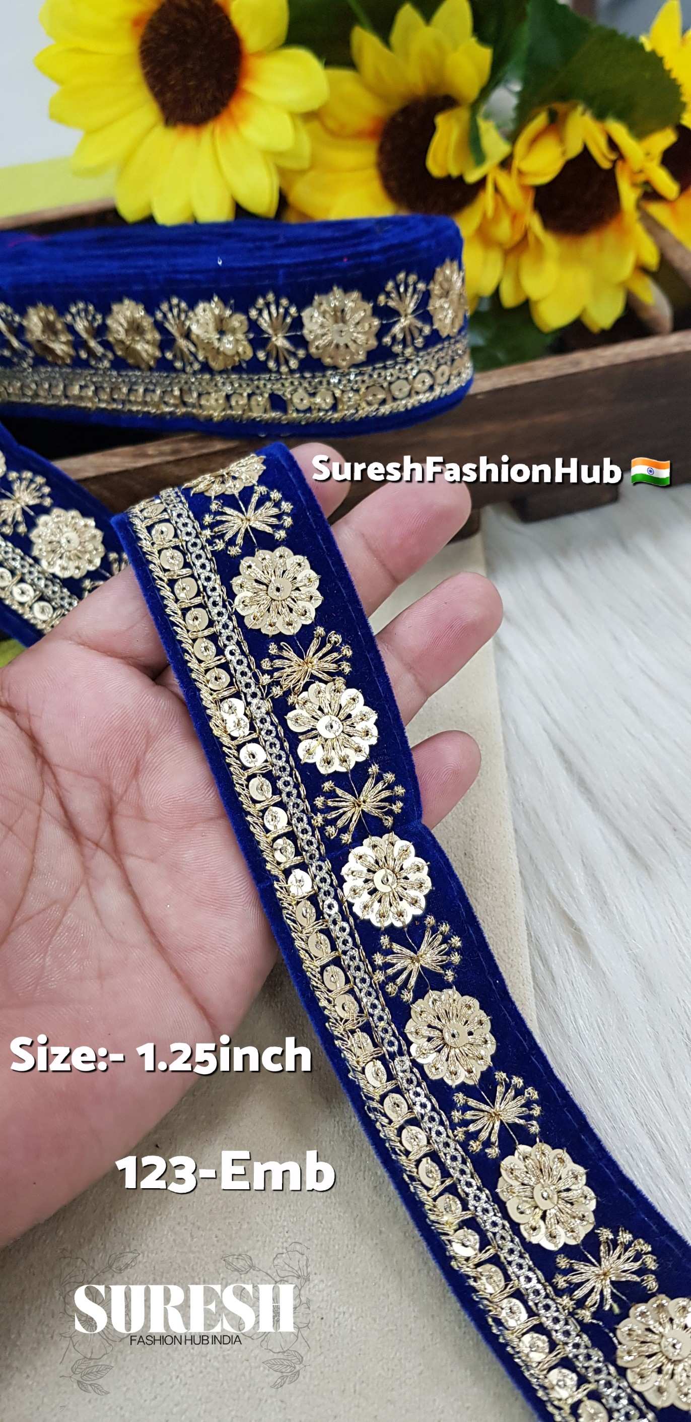 Velvet Bloom Zari Lace – Royal Blue