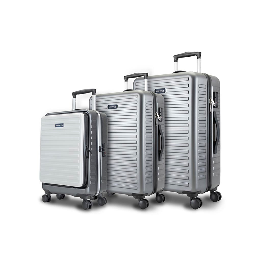 Set of 3 Hardside Luggage Trolley - 28 inch, 24 inch and 20 inch Suitcase (Free Packing Kit) - GreyWhite