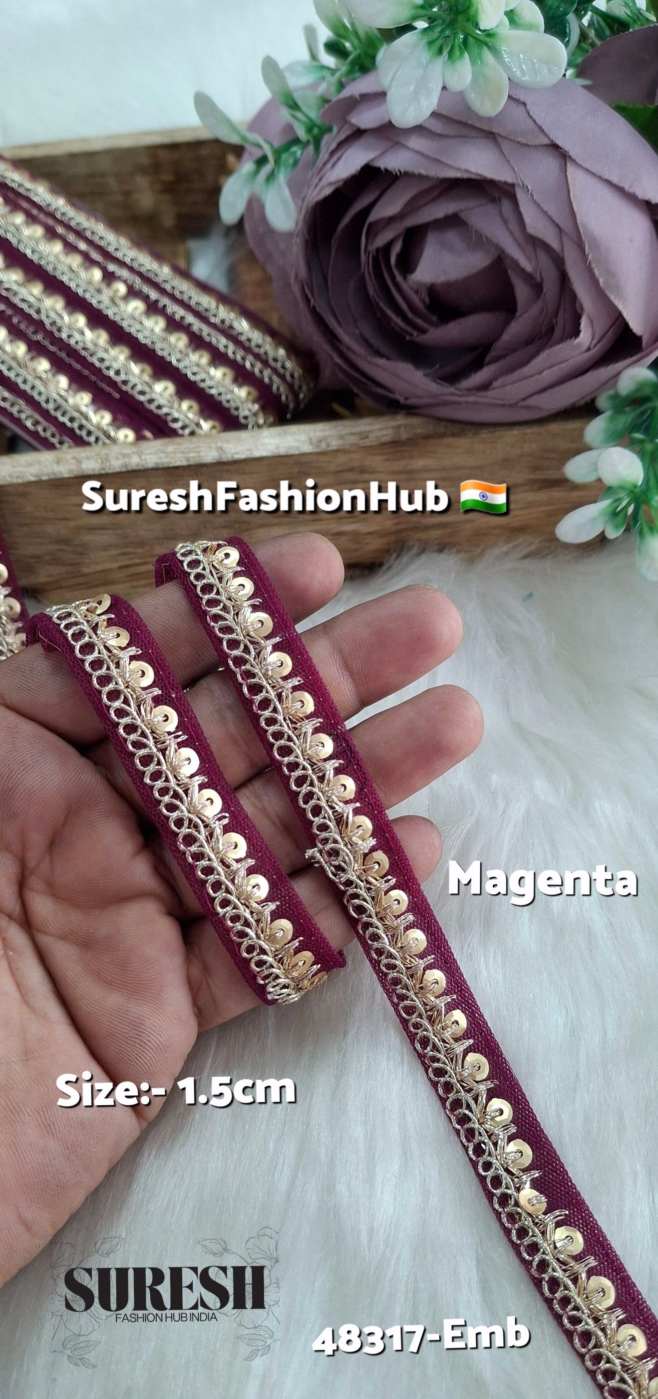 Magenta Pearl Dori Zari Embroidery Border Lace