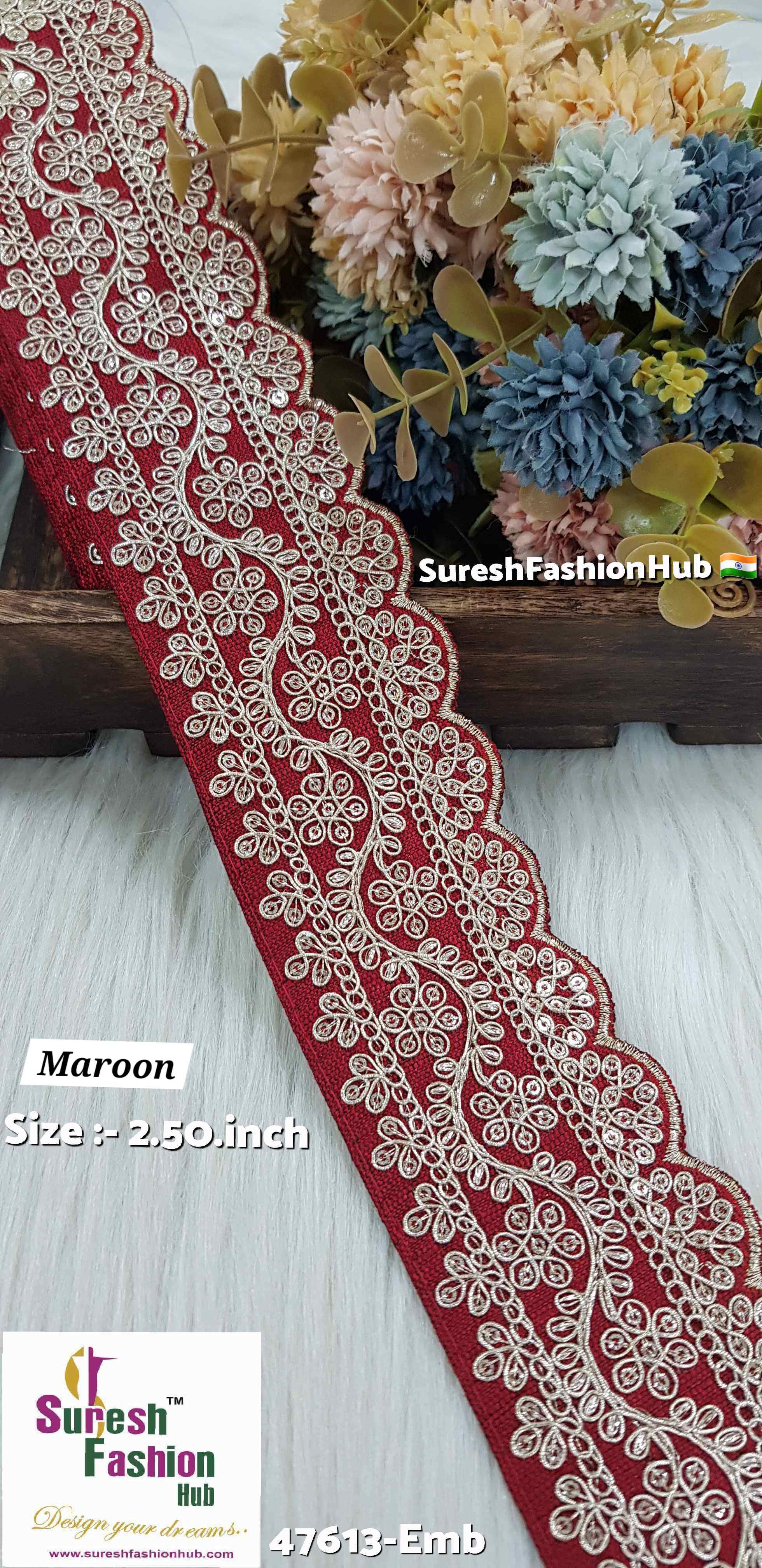 Floral Maroon Fabric Based Embroidery