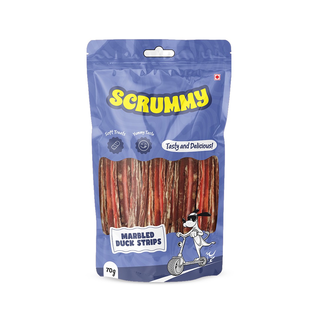 Scrummy Marbled Duck Strips Dog Treats 70g