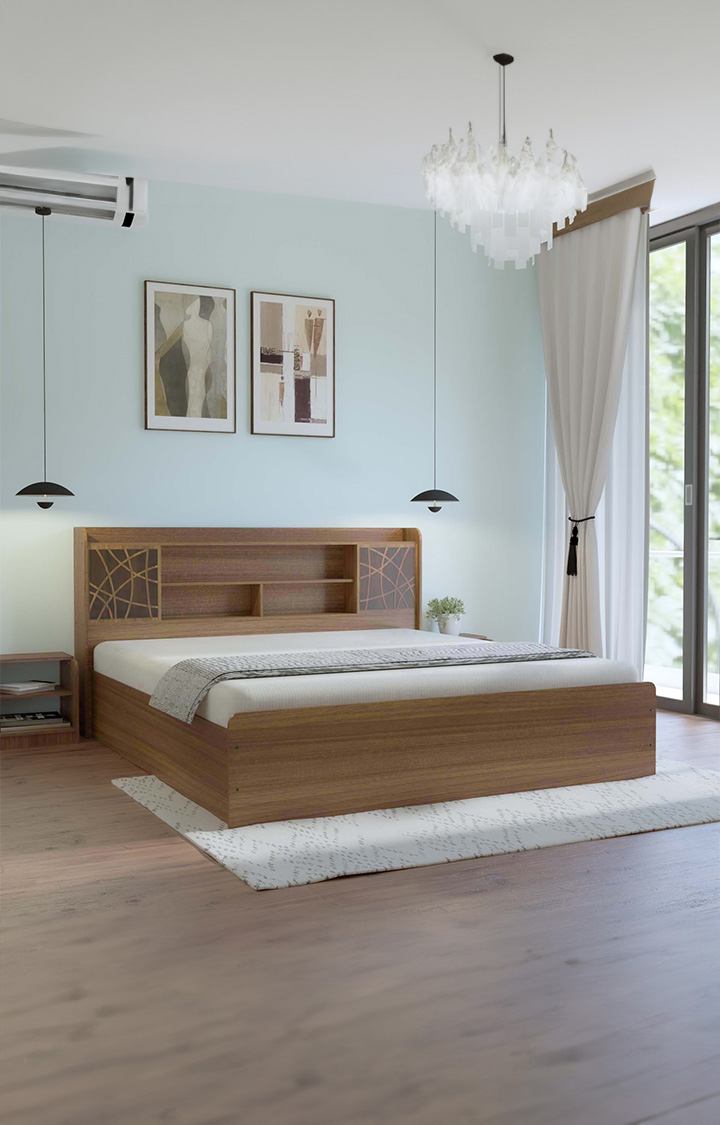 neudot Paris King Engineered Wood King Box Bed - Leon Teak