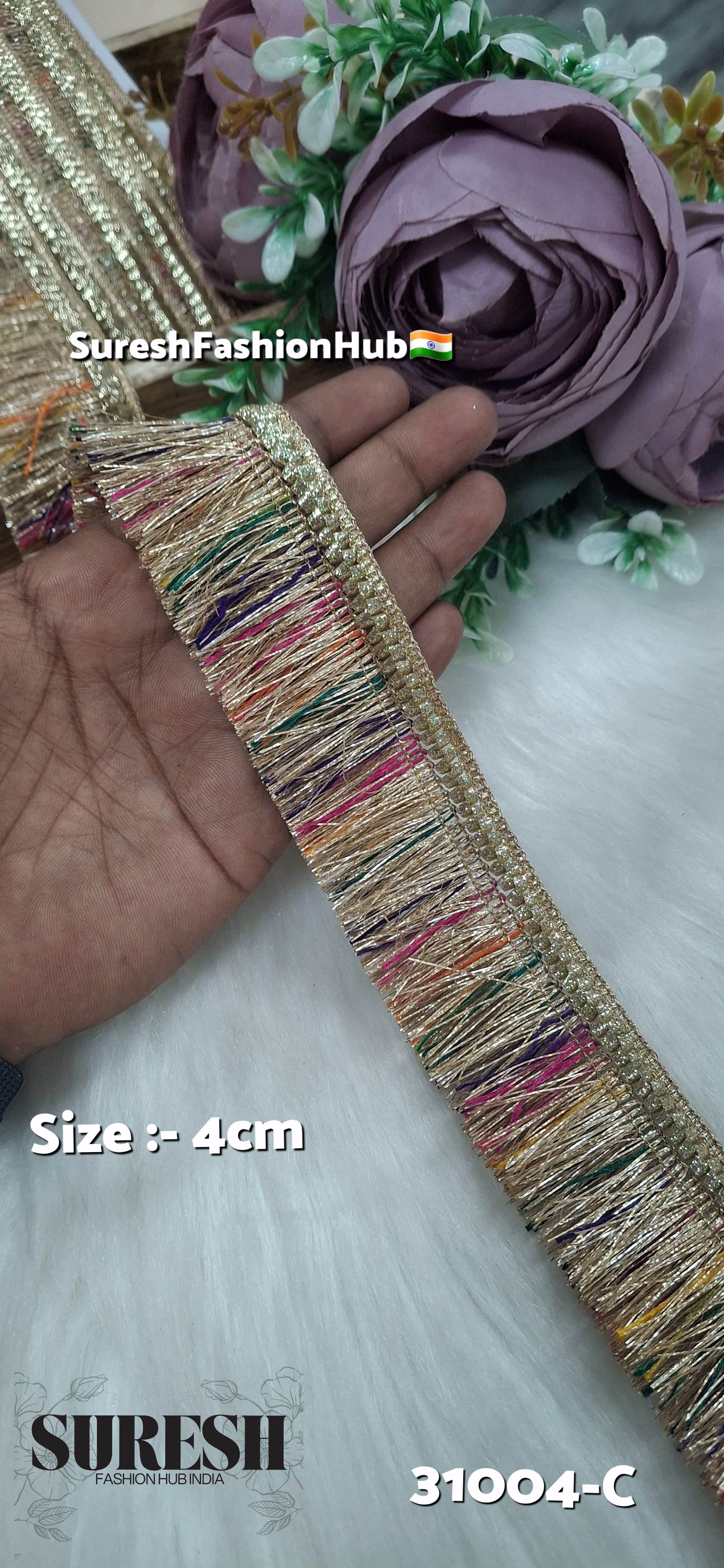 Dark Multi Badla Fringe Lace