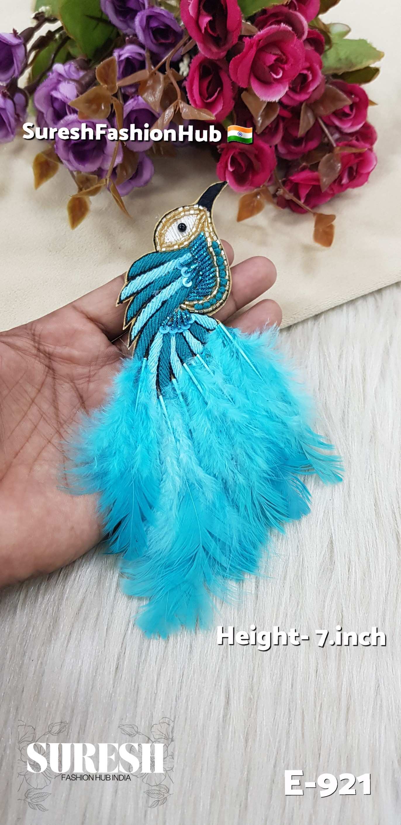 E-921 Mint Green Right Side Bird Feather Patch