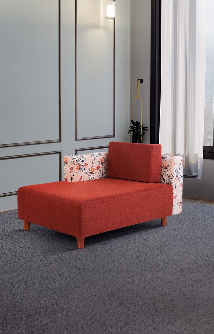 neudot Hailey Duet Fabric 1 Seater Right Aligned Lounger | L Shape | RHS | Comfortable Sofa Dual Color | Living Room | Bed Room | Rusty Cider Orange Colour