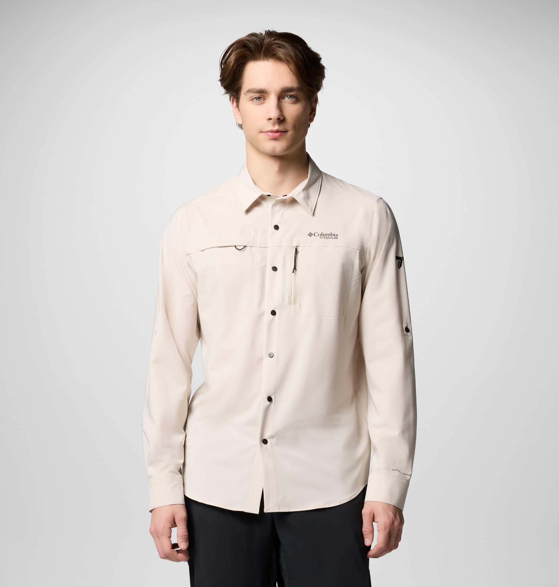 Men Beige Summit Valley Woven Long Sleeve Omni Shade Shirt