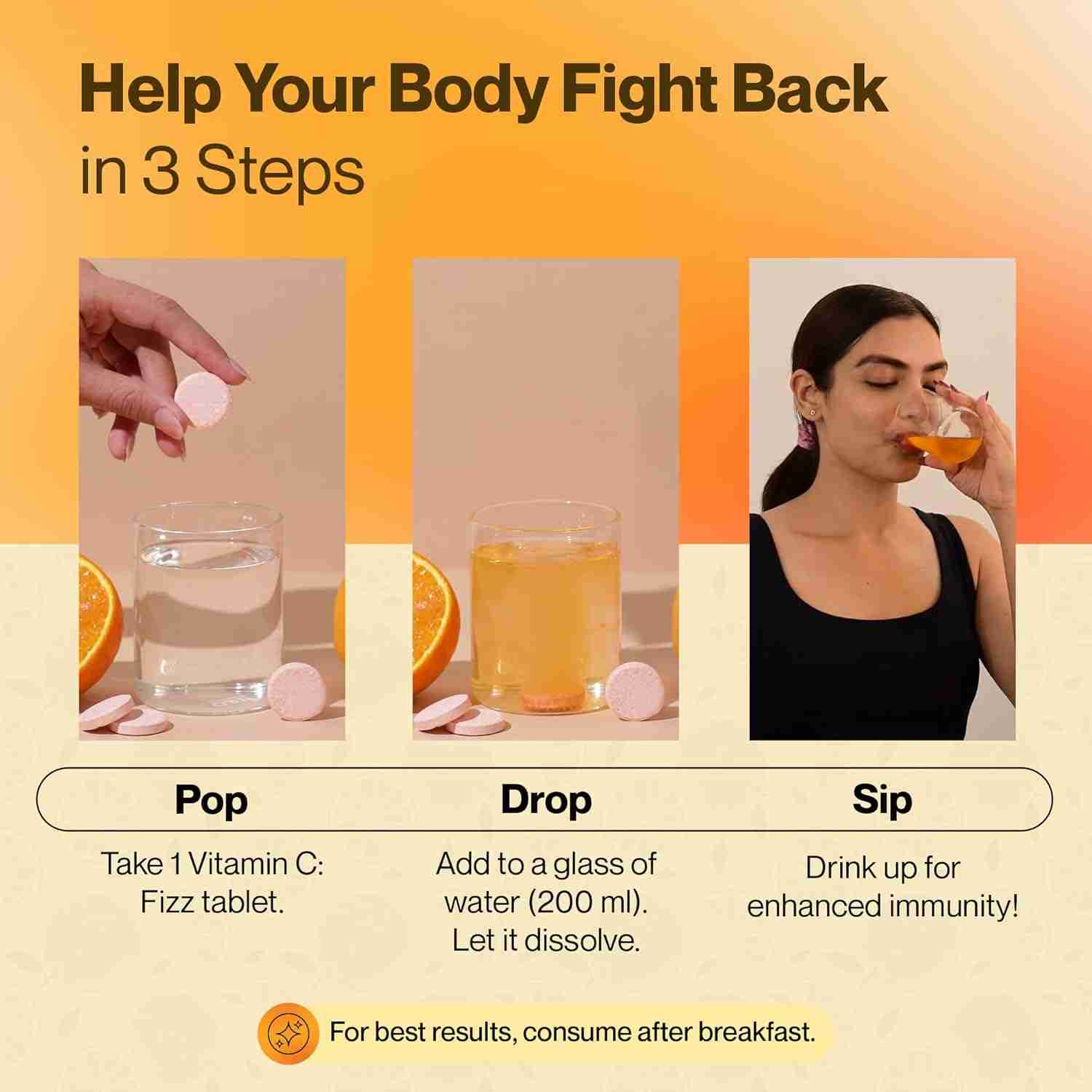 Setu Vitamin C: Fizz - 15 Effervescent Tablets (Pack of 1) | Amla Extract and Zinc, Boost Immunity, Skin | Orange Flavour