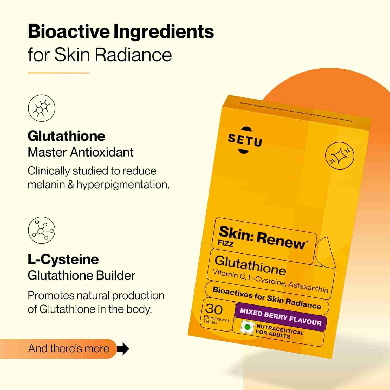 Setu Skin Renew Glutathione Tablets for Glowing Skin | 90 Effervescent Tablets with 500mg L-Glutathione & Vitamin C | Antioxidant & Skin Glow Supplement for Clear Skin | Mixed Berry (Pack of 6)