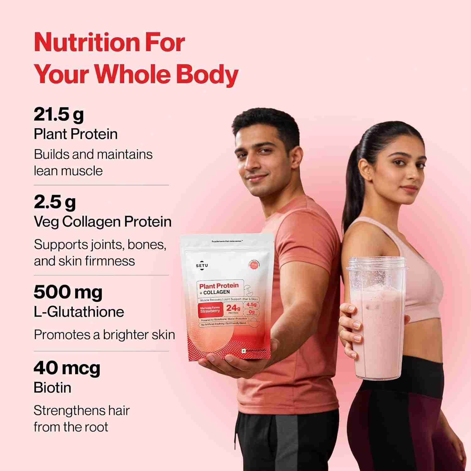 Setu Plant Protein + Veg Collagen | 24g Protein | Mariwala Farms Strawberry 1kg