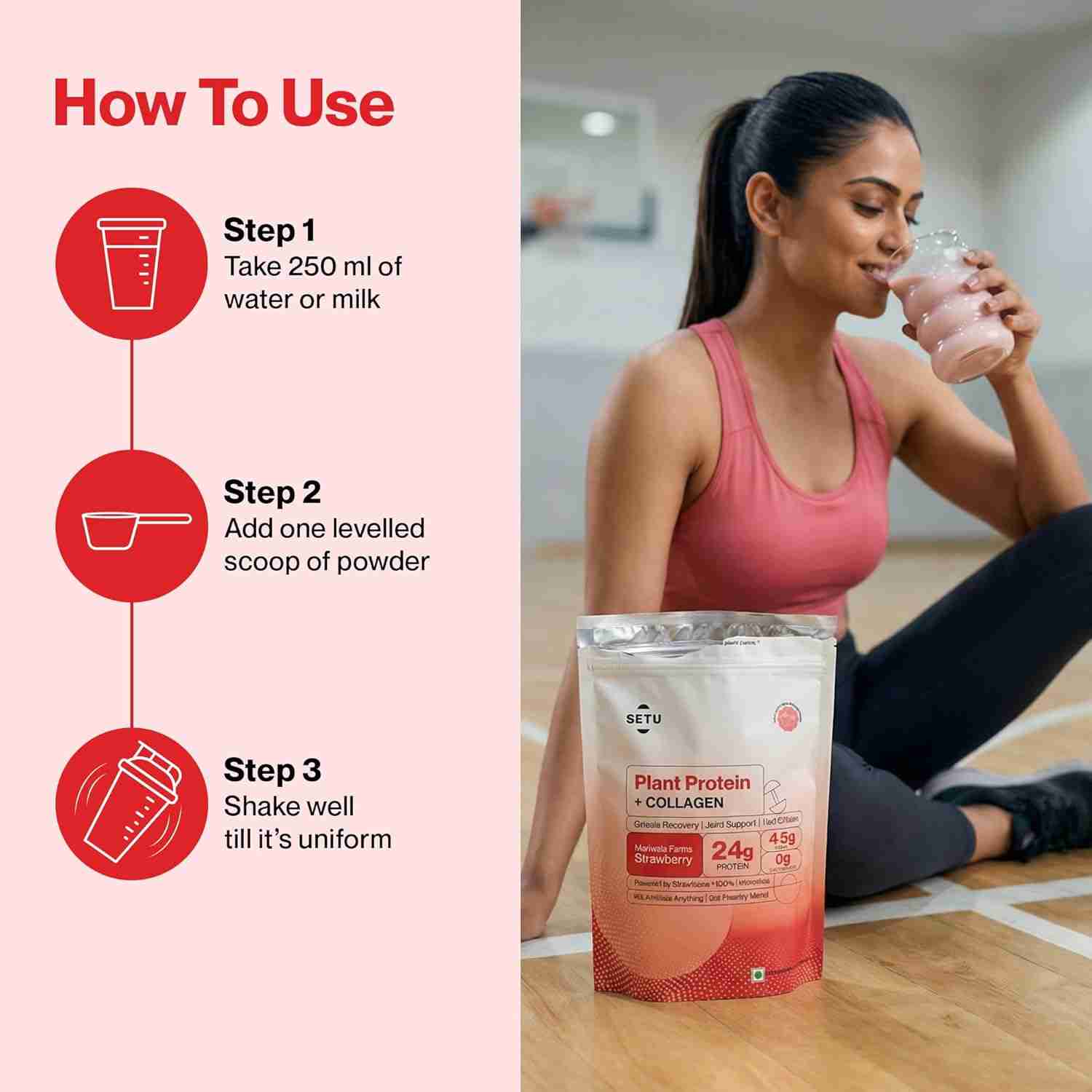 Setu Plant Protein + Veg Collagen | 24g Protein | Mariwala Farms Strawberry 1kg