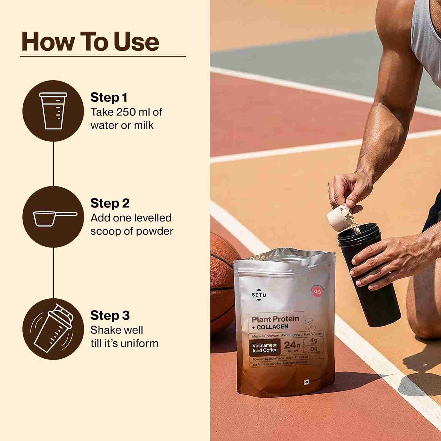 Setu Plant Protein + Veg Collagen | 24g Protein| Vietnamese Iced Coffee | (6 Single Serve Sachets)