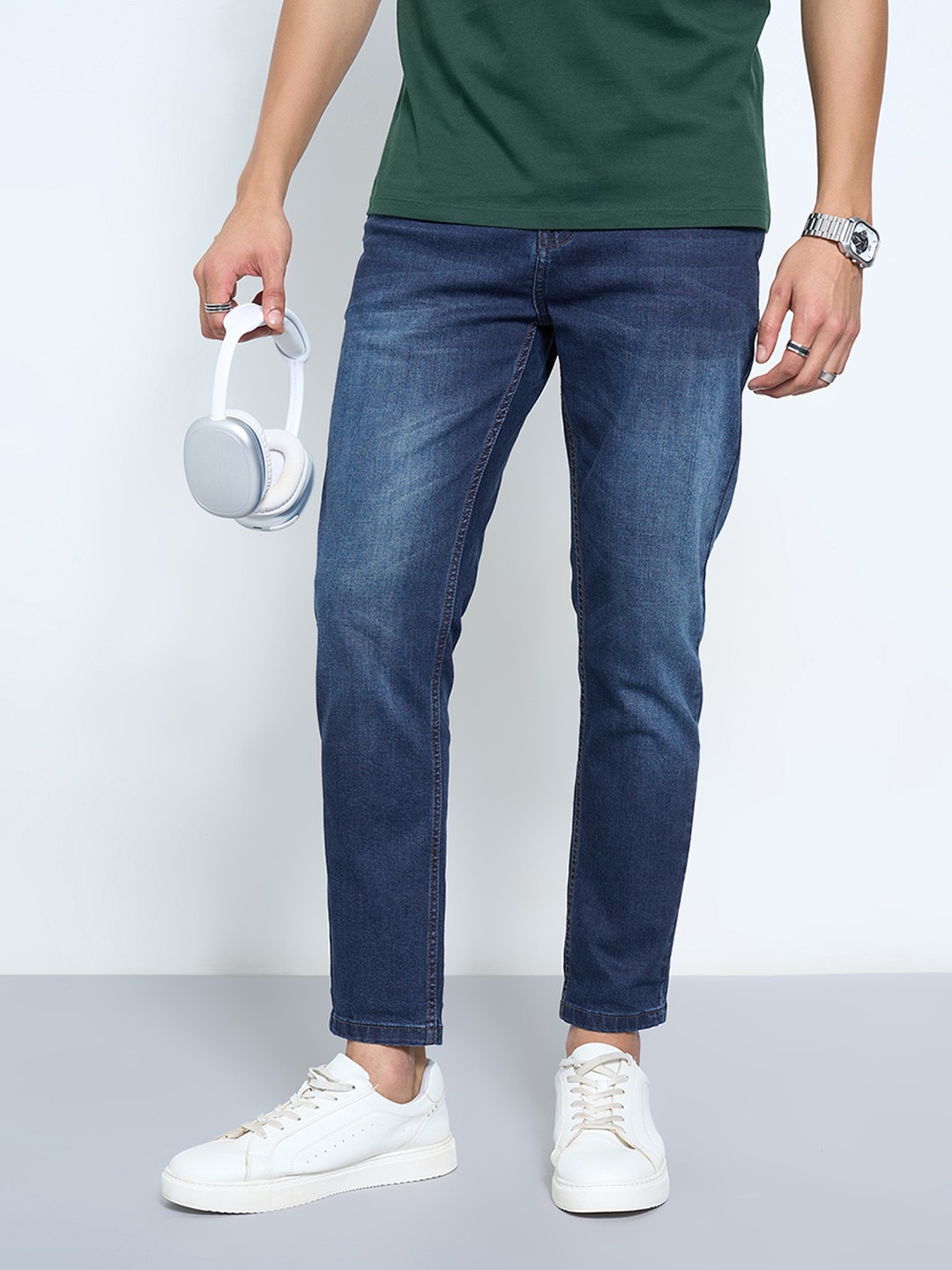 Dark Blue Slim Fit Ankle Jeans