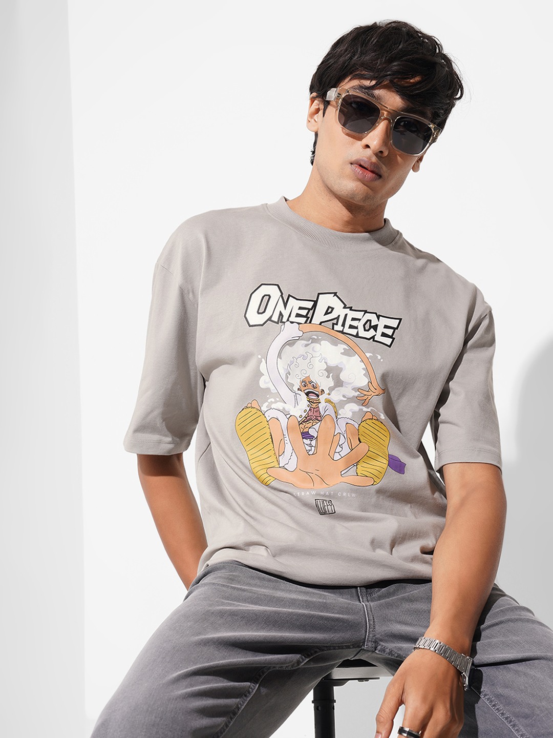 Grey One Piece Print Oversized T-Shirt