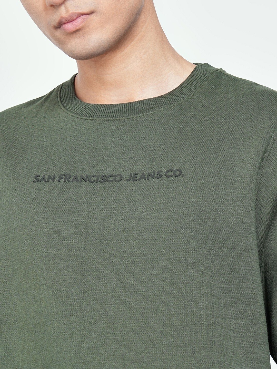 Olive Typographic Print Crew Neck Sweatshirt