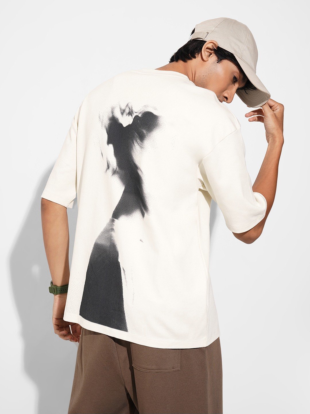 White Abstract Print Oversized T-Shirt
