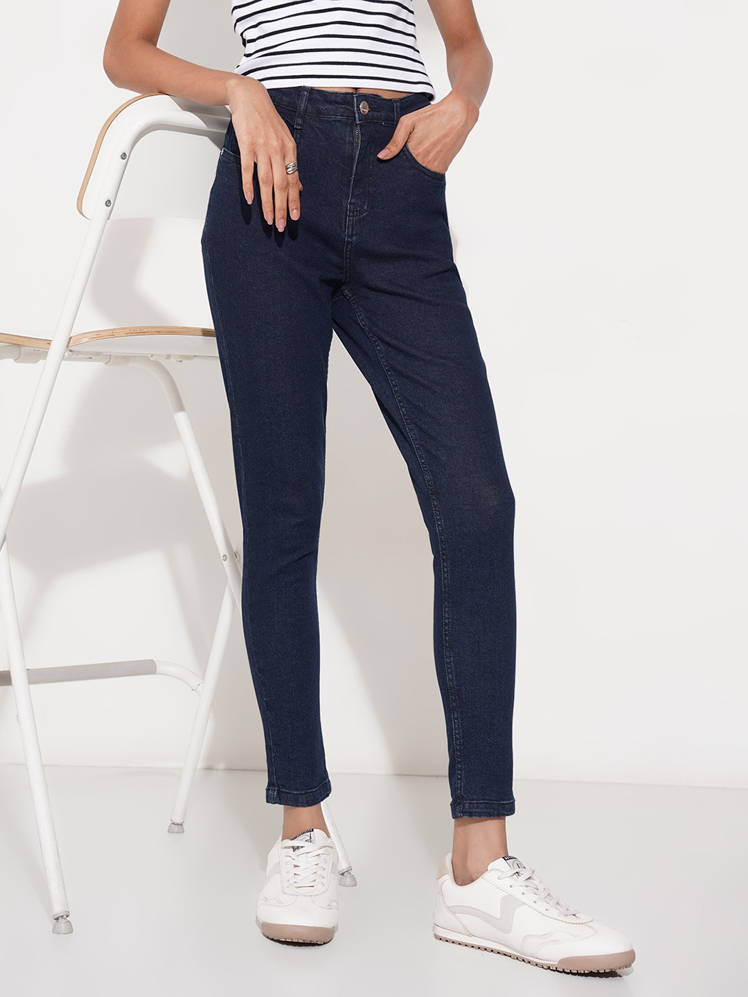 Blue Wash Skinny Fit Cropped Jeans