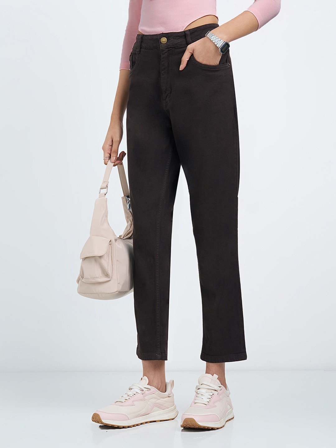 Dark Brown Slim Fit Cropped Jeans