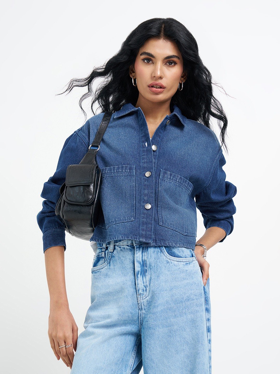 Blue Faded Cropped Denim Jacket