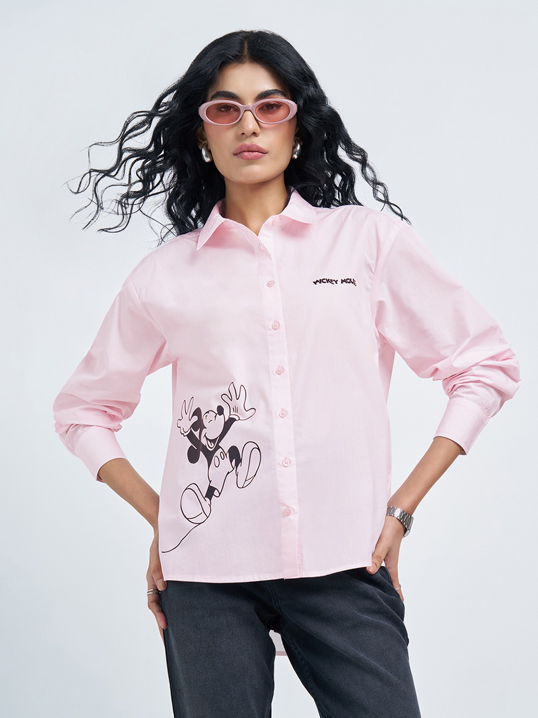 Light Pink Mickey Mouse Print Shirt
