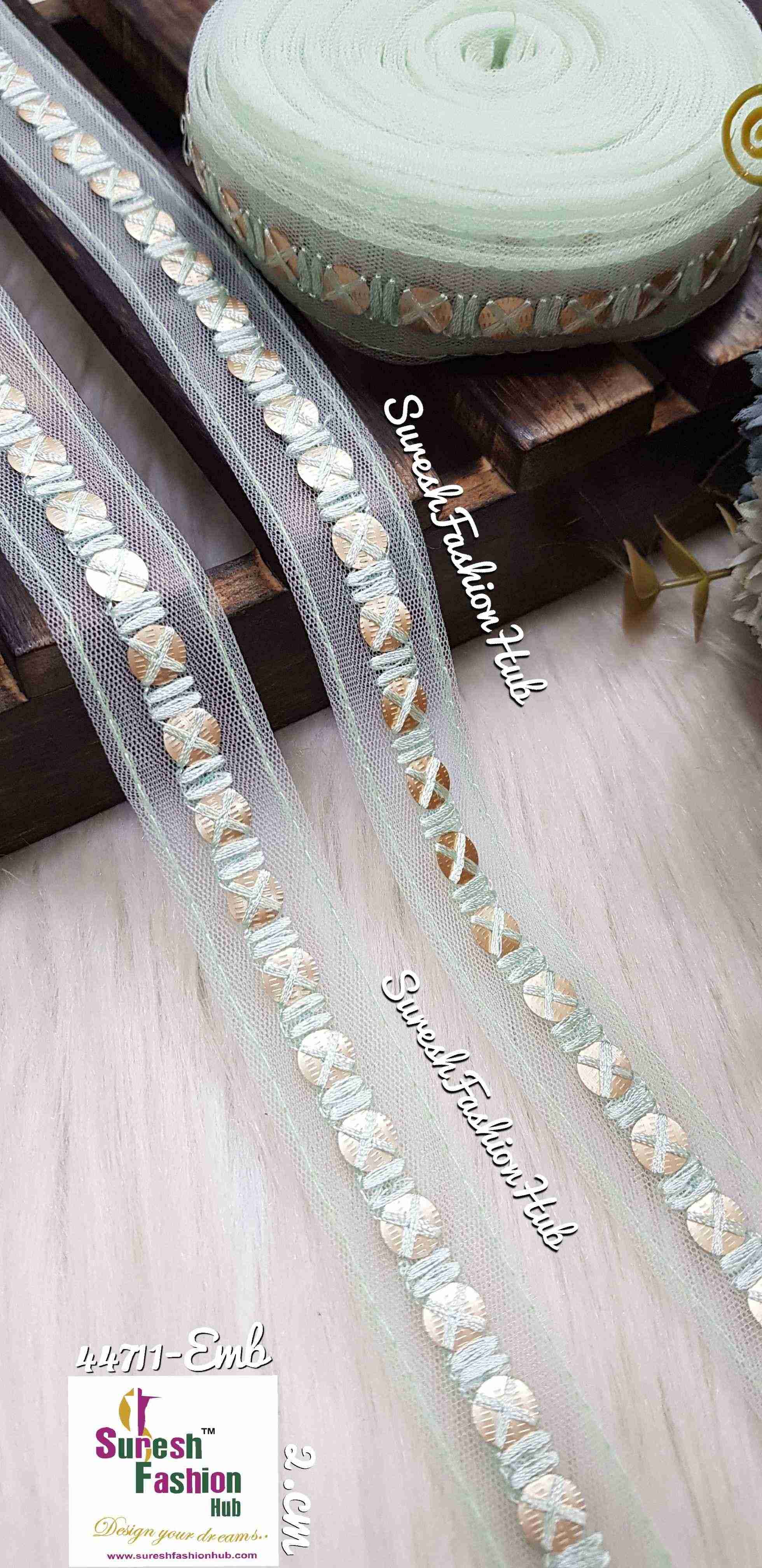 Sea Green Net Touch Sequin Thread Lace