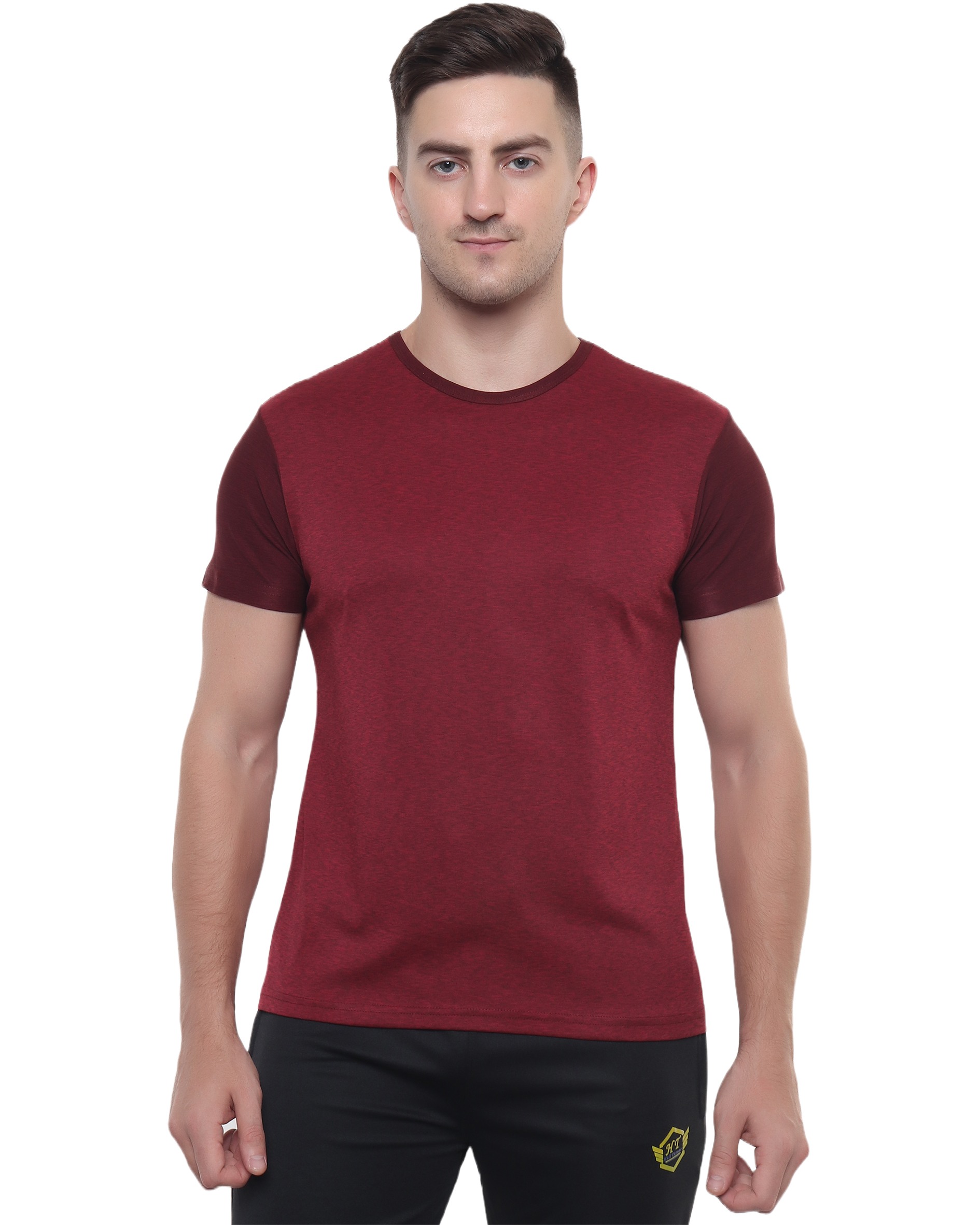 Wine Melange Round Neck T Shirt