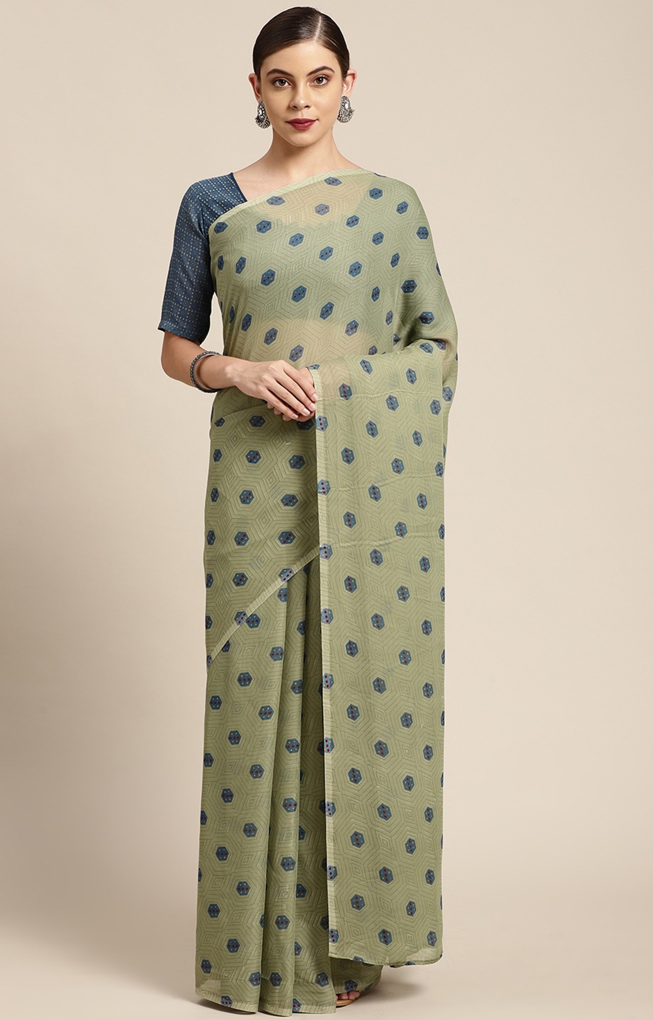 Shaily Women's Light Green Poly Georgette Printed Saree-HARYN00024LGRN
