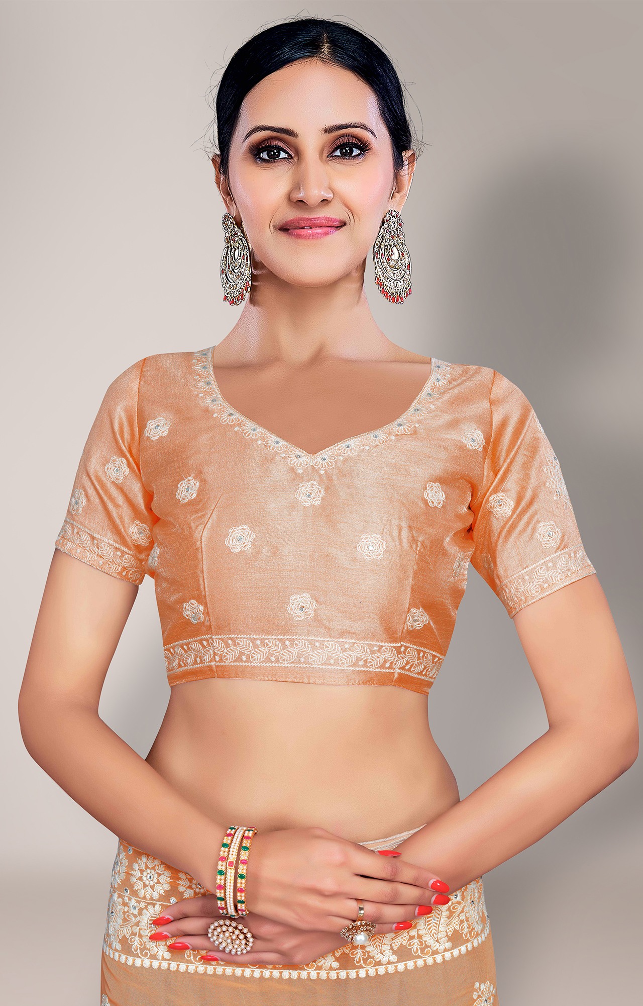 Shaily Women's Cream Georgette Lakhnavi Chikankari Work Saree-HATRADE1040CREAM