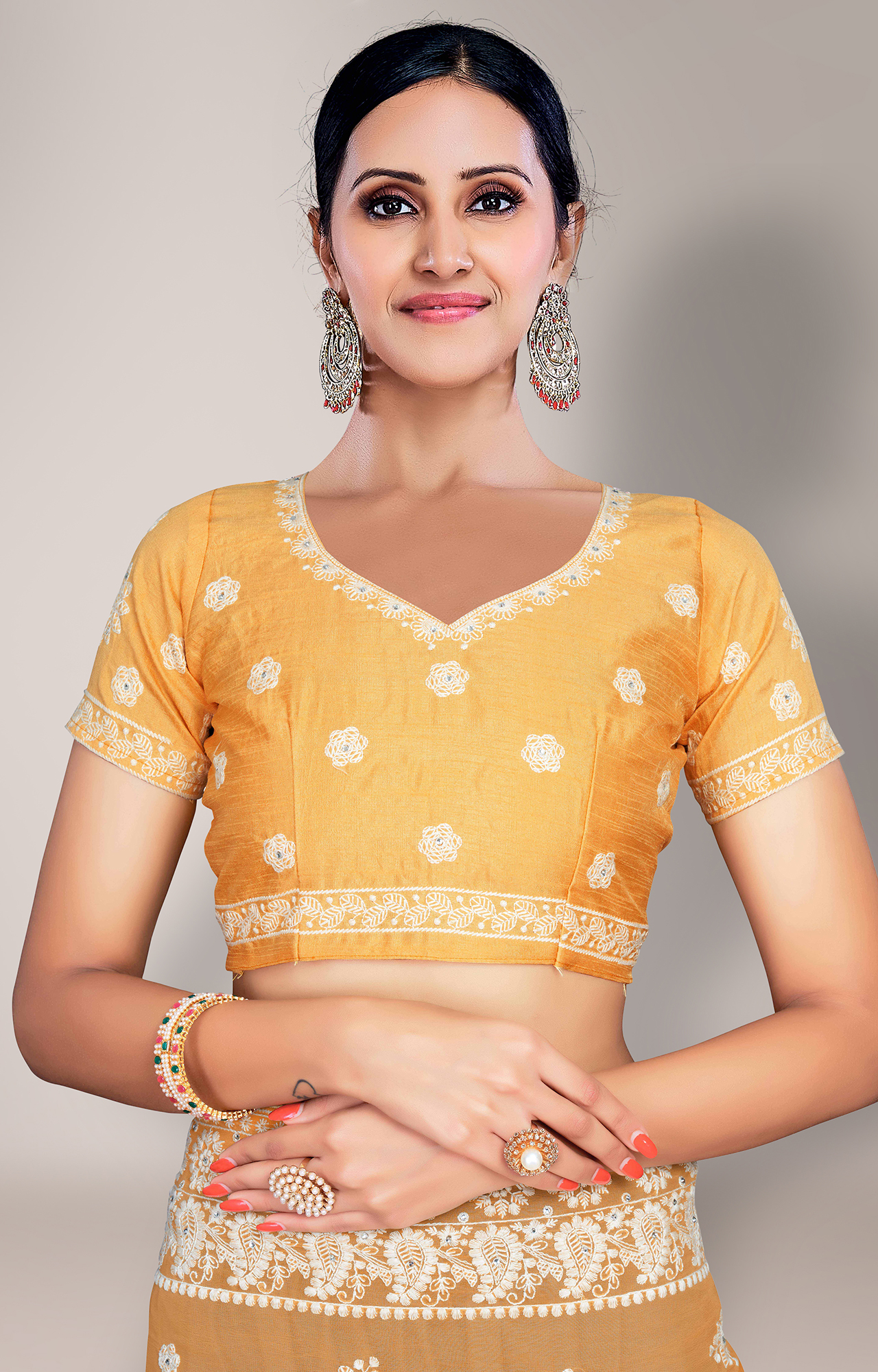 Shaily Women's Mustard Georgette Lakhnavi Chikankari Work Saree-HATRADE1040MSTRD