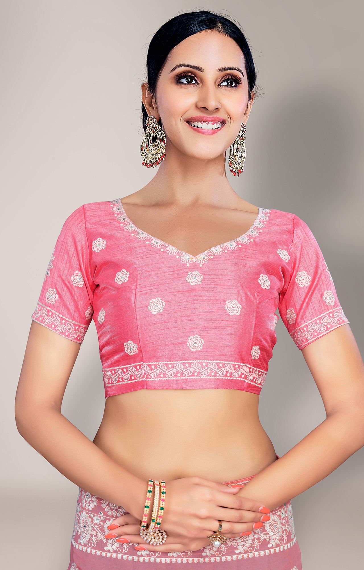Shaily Women's Pink Georgette Lakhnavi Chikankari Work Saree-HATRADE1040PNK