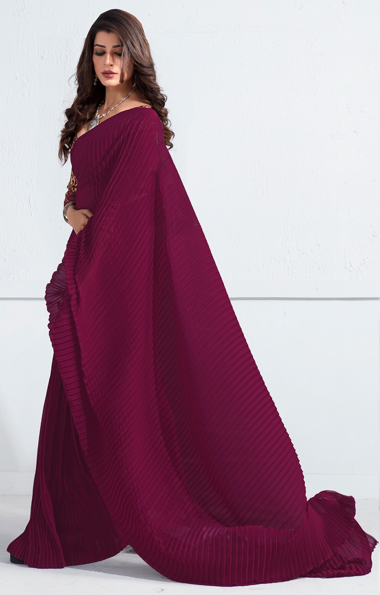 SHAILY RETAILS | Women's Purple Rangoli Silk Pleated Crush Regular Saree Saree-SHY_CRZY_1003_PRPLE 0