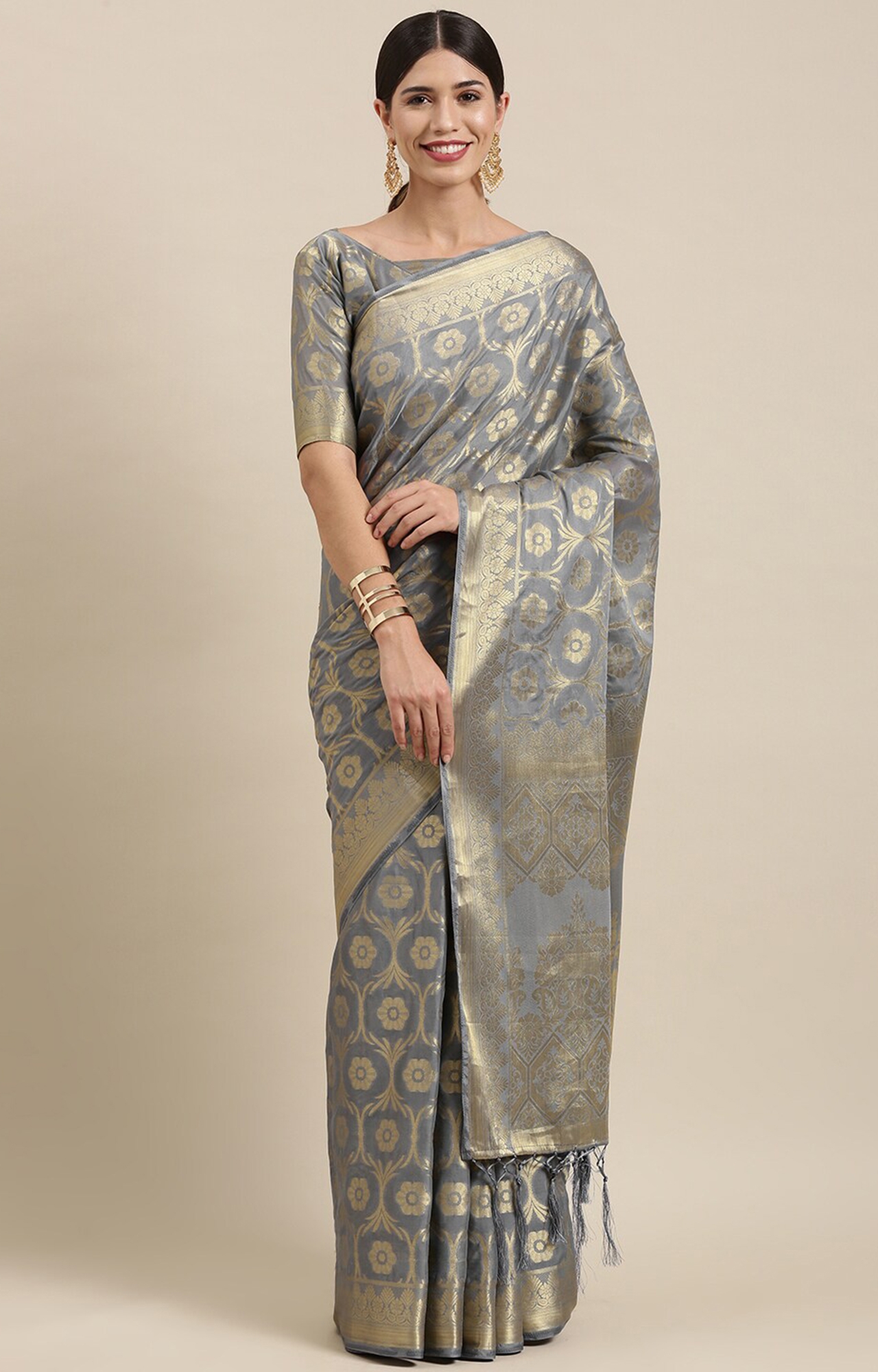 Shaily Women's Grey Silk Blend Woven Design Saree-SHY_MT1001GREY_SR01