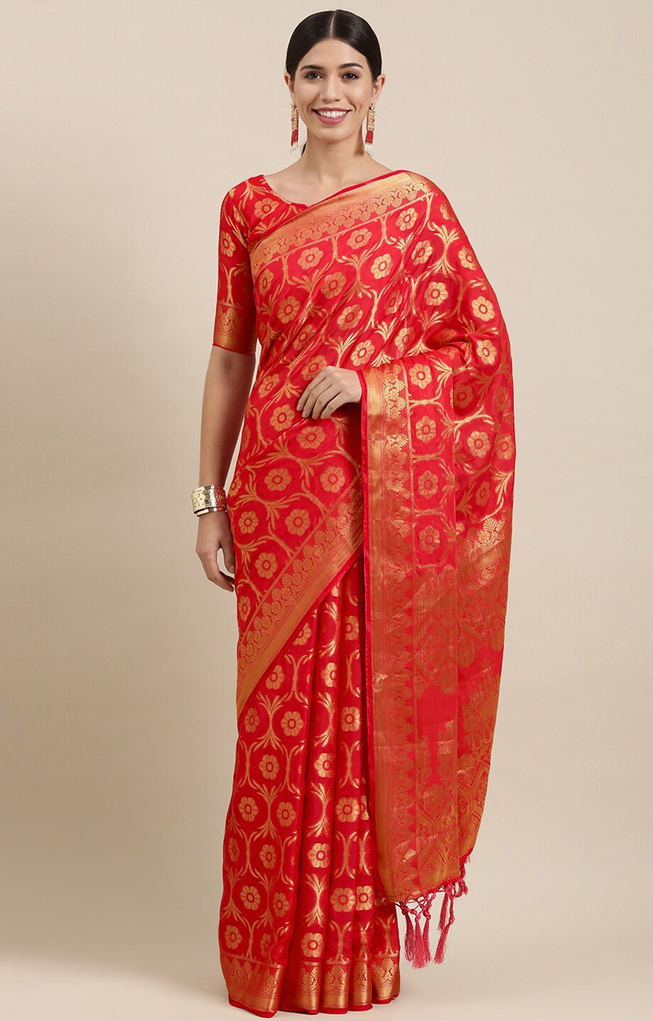 Shaily Women's Pink Silk Blend Woven Design Saree-SHY_MT1001PNK_SR01