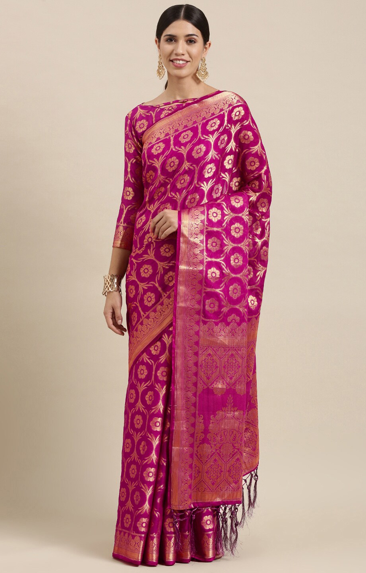 Shaily Women's Purple Silk Blend Woven Design Saree-SHY_MT1001PRPL_SR01