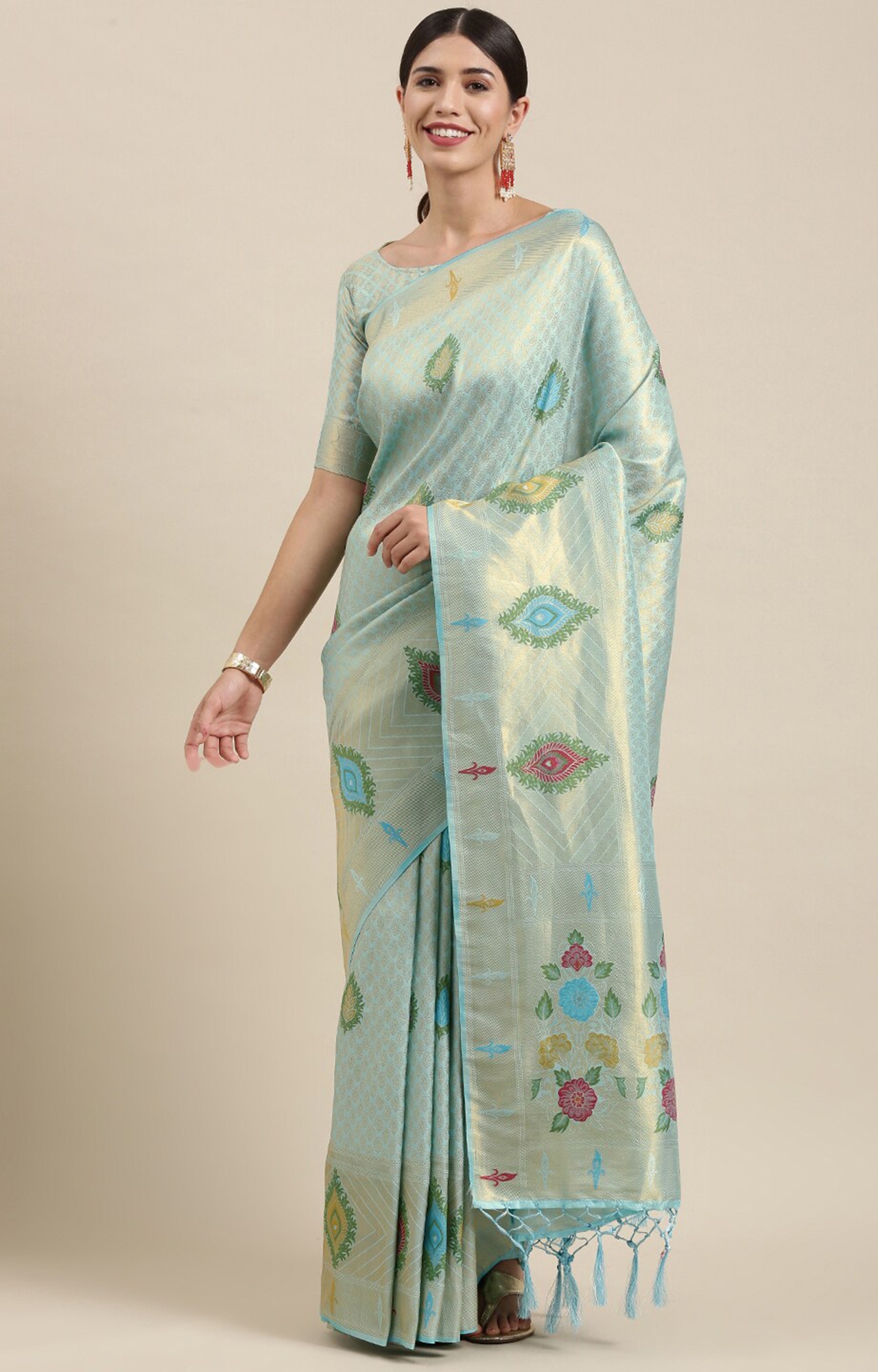 Shaily Women's Blue Silk Blend Woven Design Saree-SHY_MYR1005BLUE_SR01