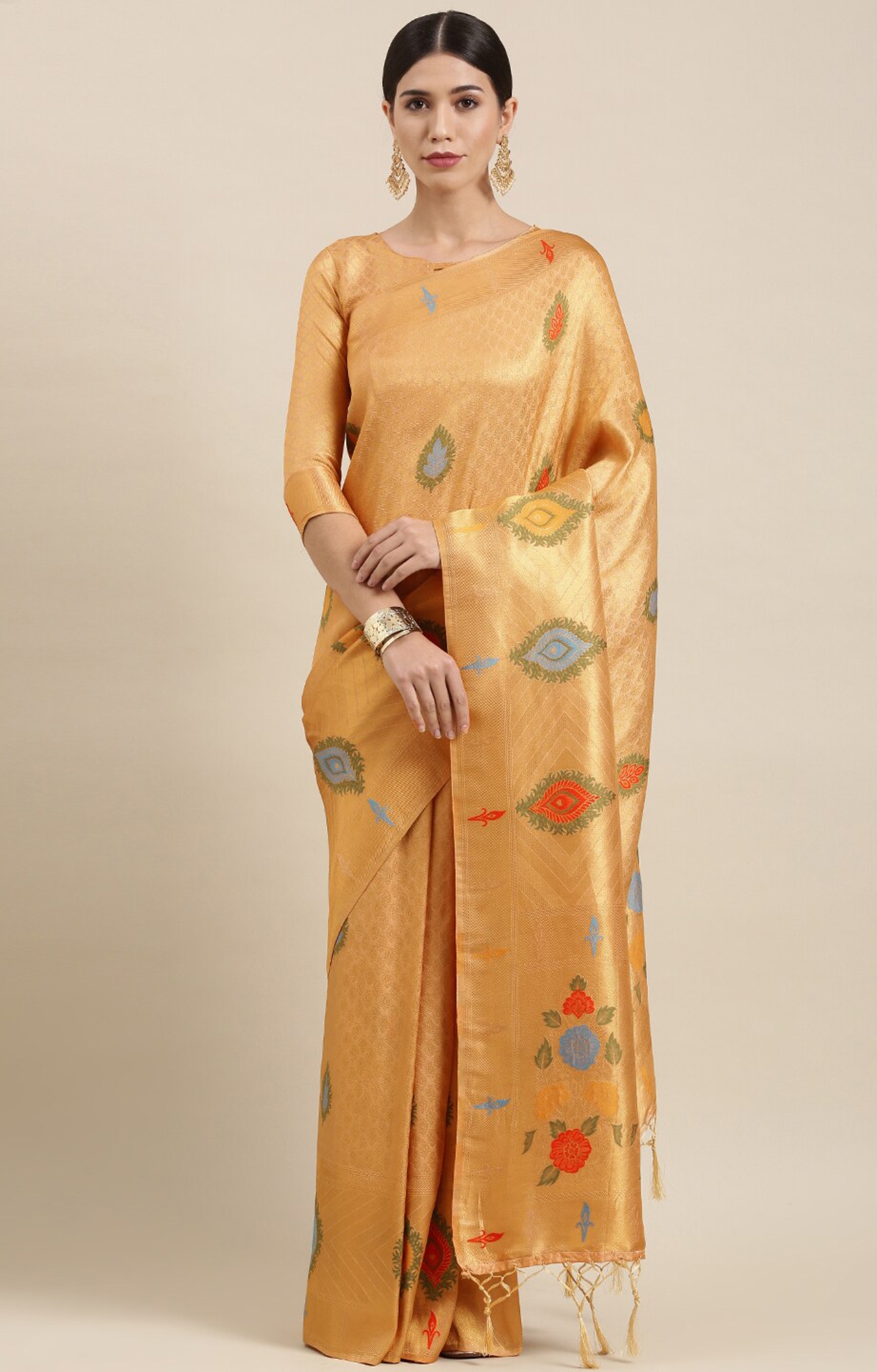 Shaily Women's Brown Silk Blend Woven Design Saree-SHY_MYR1005BRWN_SR01