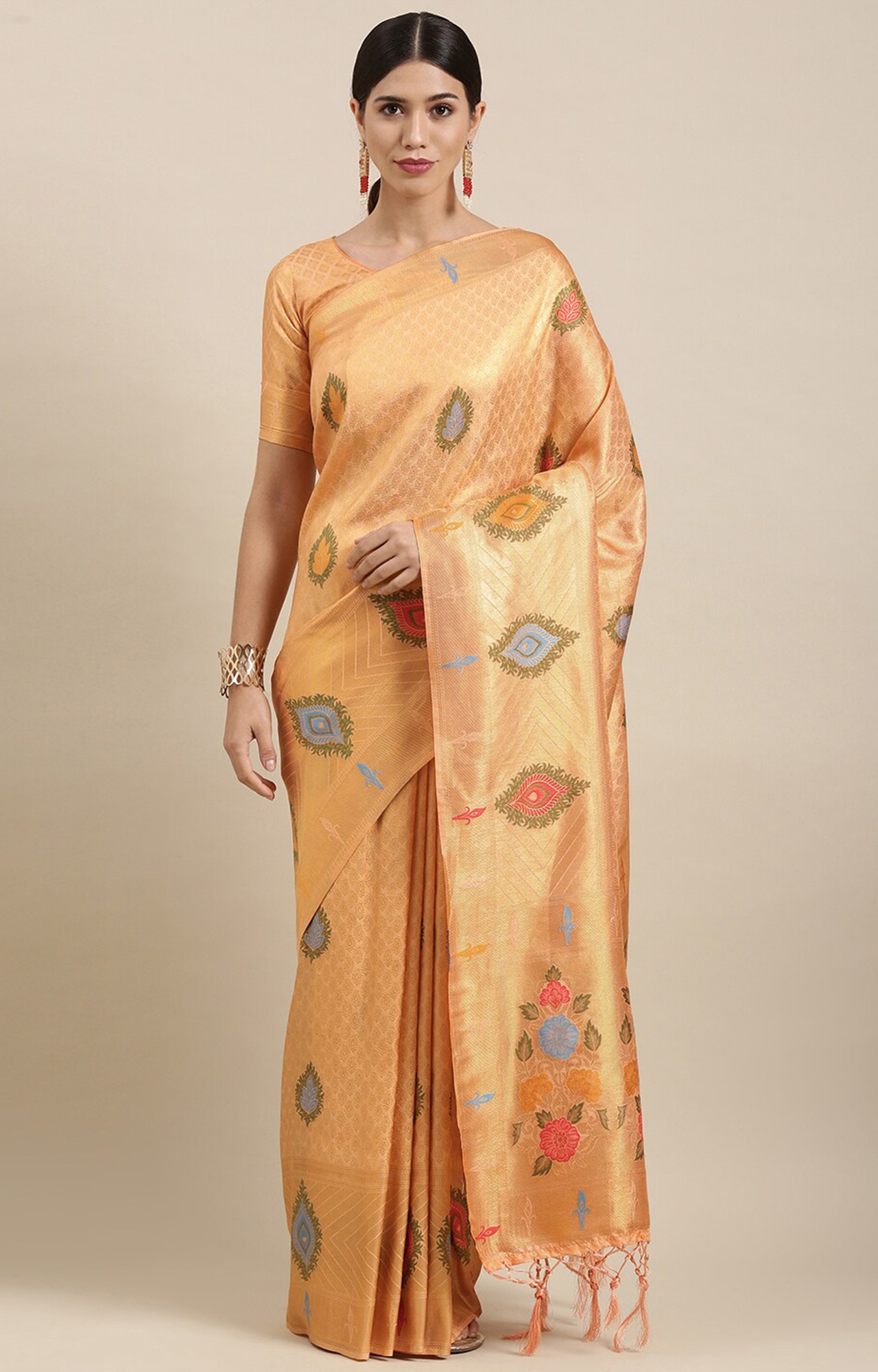 Shaily Women's Gold Silk Blend Woven Design Saree-SHY_MYR1005GOLD_SR01