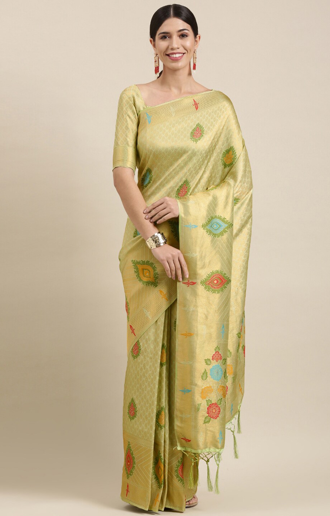 Shaily Women's Green Silk Blend Woven Design Saree-SHY_MYR1005GRN_SR01