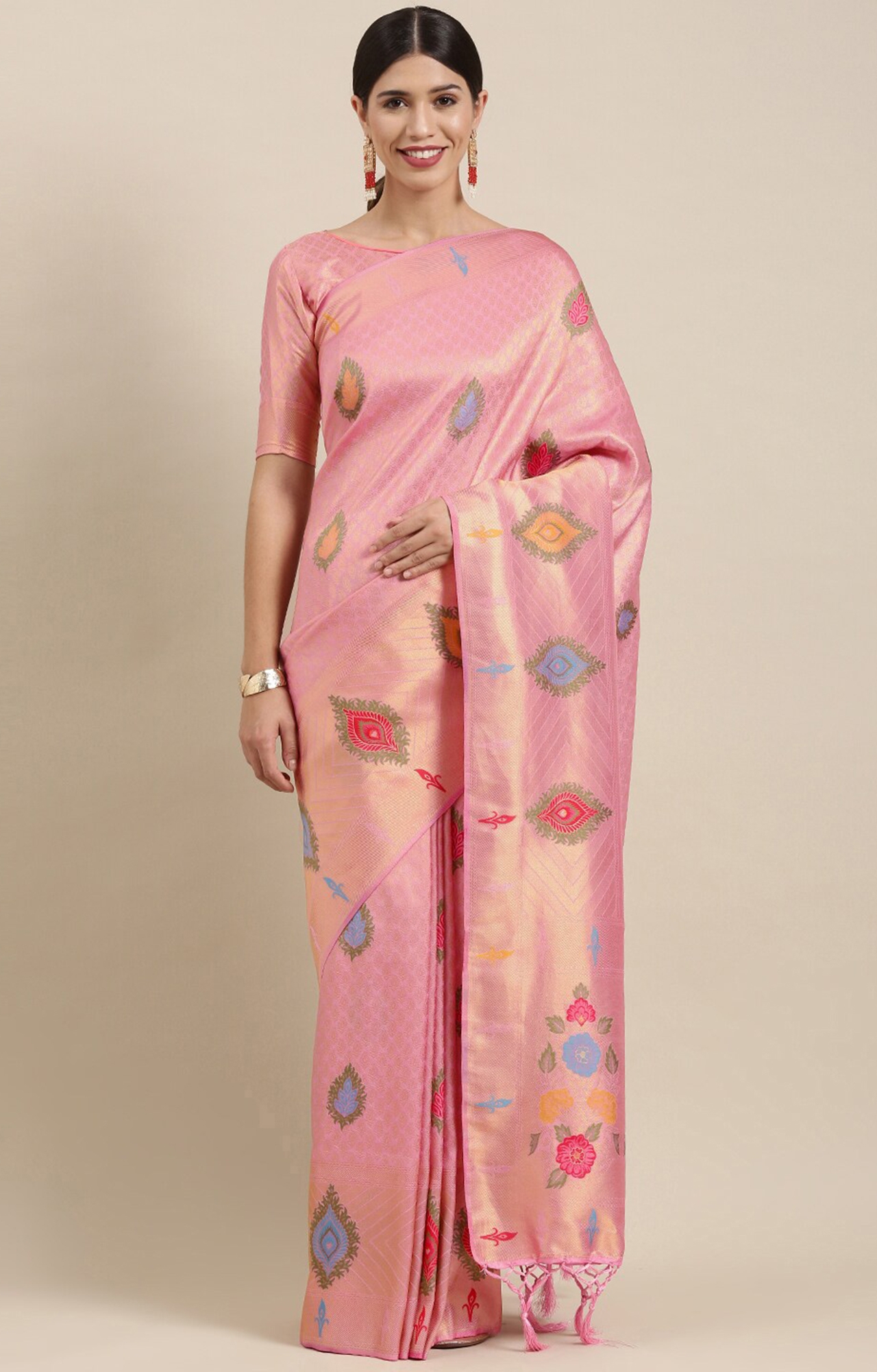 Shaily Women's Pink Silk Blend Woven Design Saree-SHY_MYR1005PNK_SR01